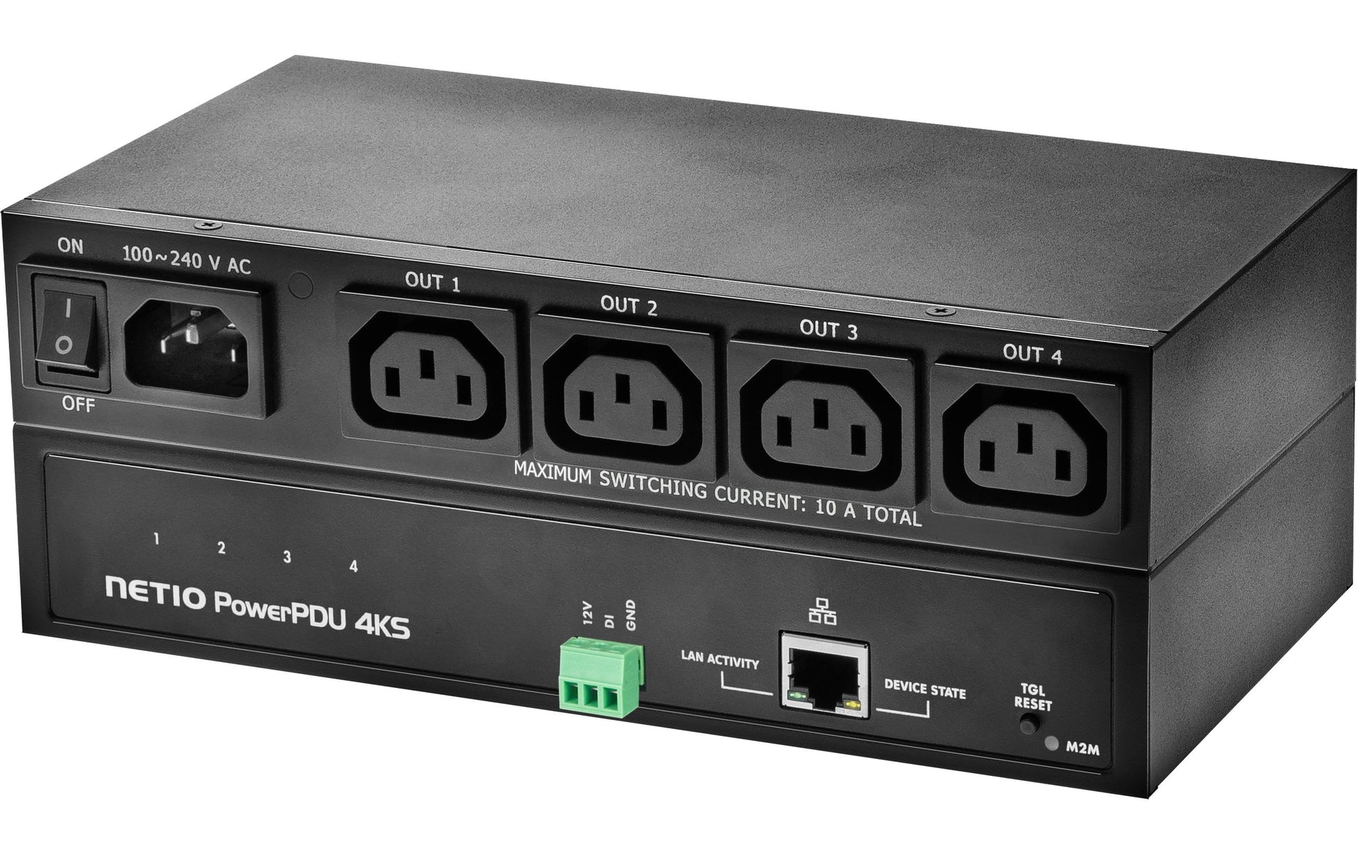 NETIO PowerPDU 4KS CH – IP-Steckdosenleiste, 4× IEC C13, mit Schalter, Meteringfunktion, 1,8 m, Stecker C14