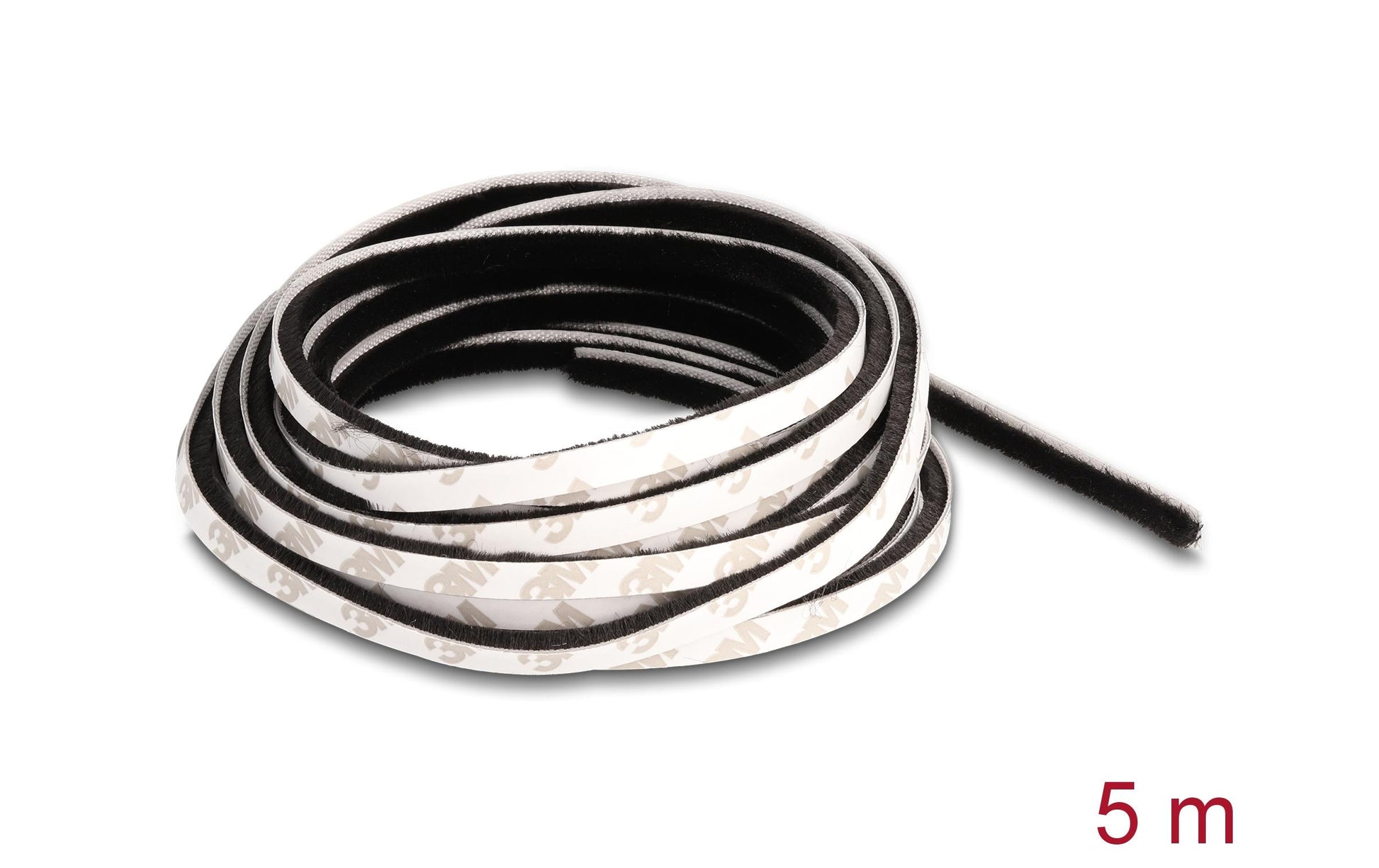 DeLOCK Bürstenstreifen – 5 mm × 5 m, Kunststoff, Schwarz, selbstklebend, für Tür, Fenster