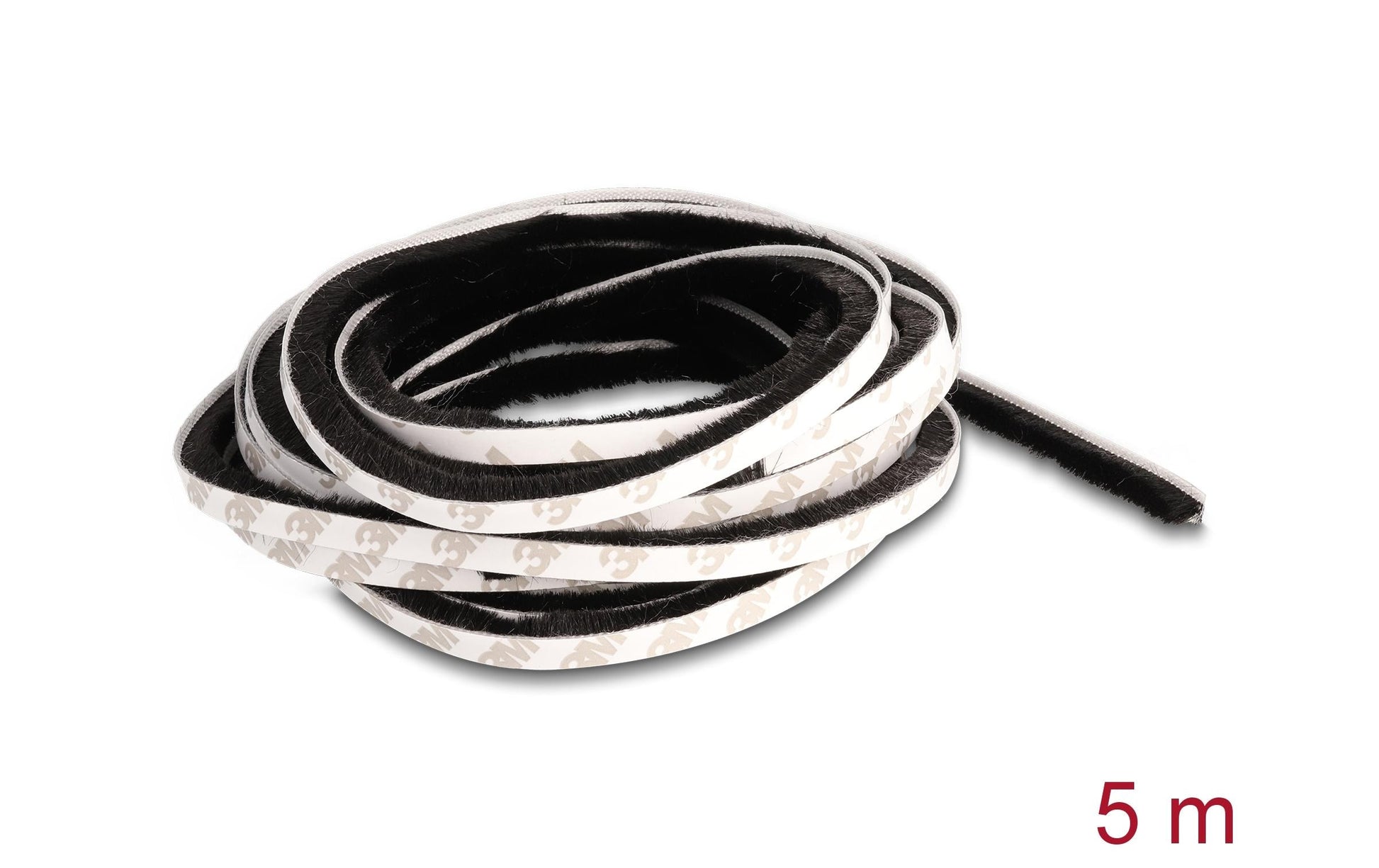 DeLOCK Bürstenstreifen – 8 mm × 5 m, Kunststoff, Schwarz, selbstklebend, für Tür, Fenster