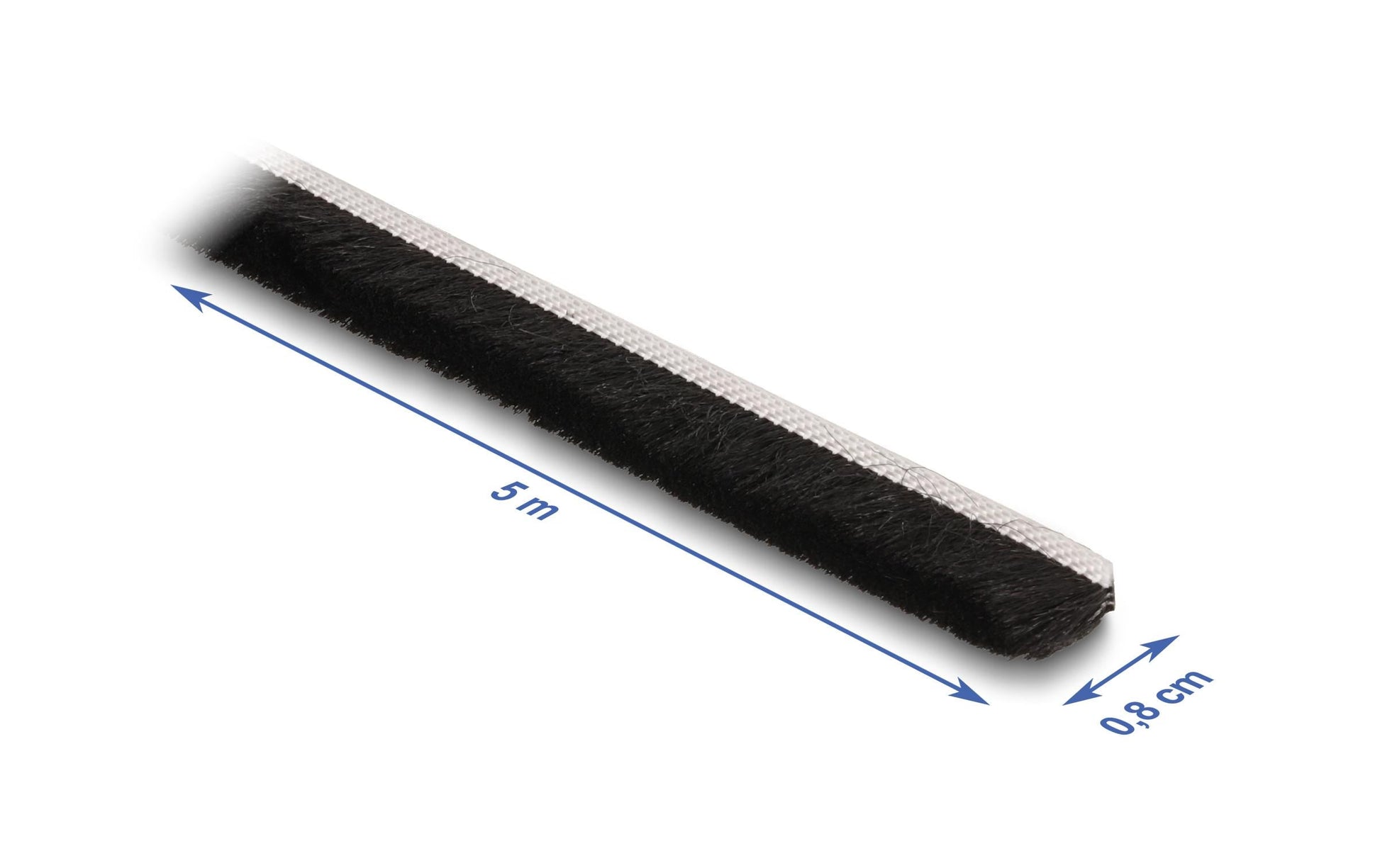 DeLOCK Bürstenstreifen – 8 mm × 5 m, Kunststoff, Schwarz, selbstklebend, für Tür, Fenster