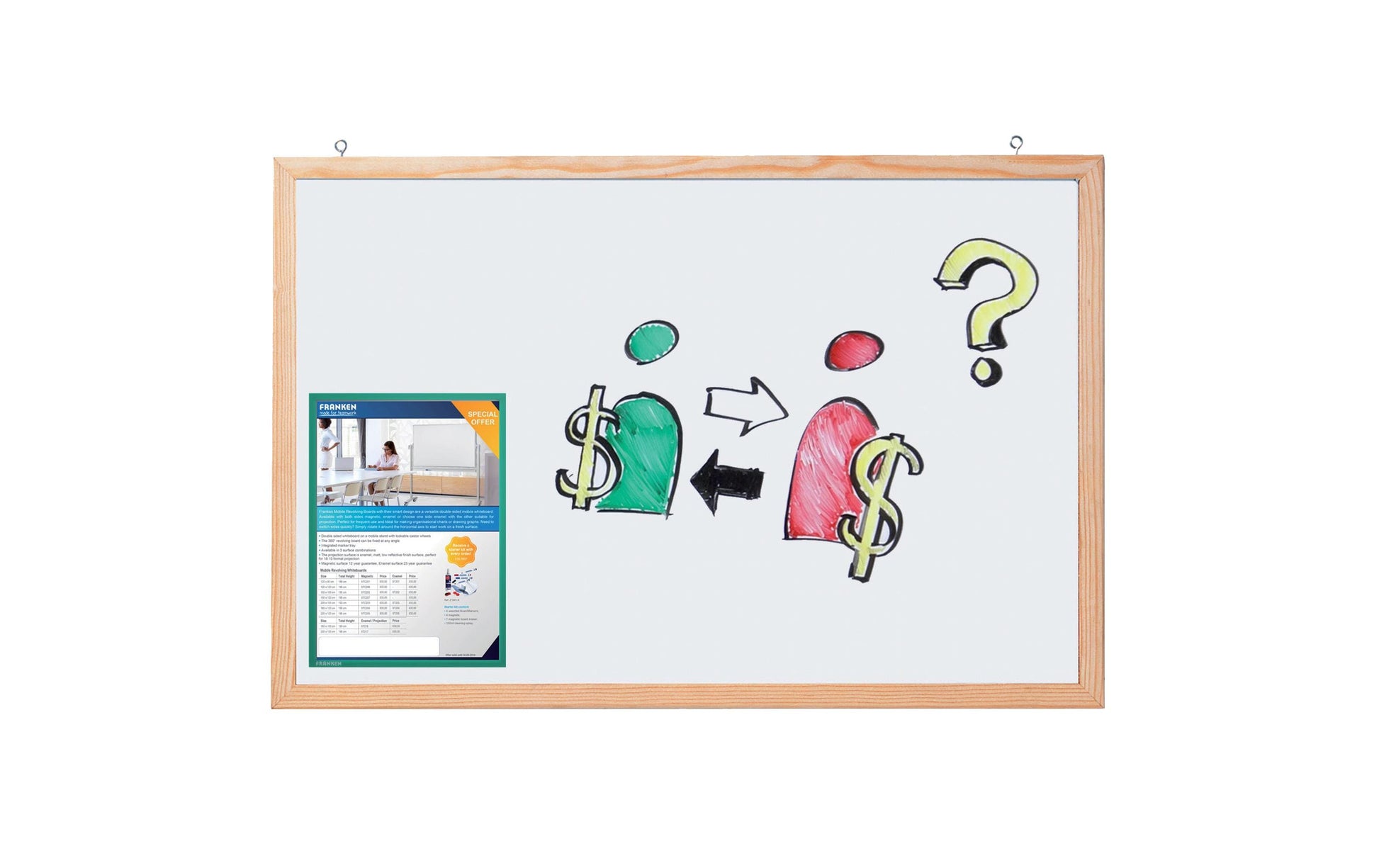 Franken Whiteboard – 120 × 80 cm, lackierter Stahl, Holzrahmen, Wandmontage
