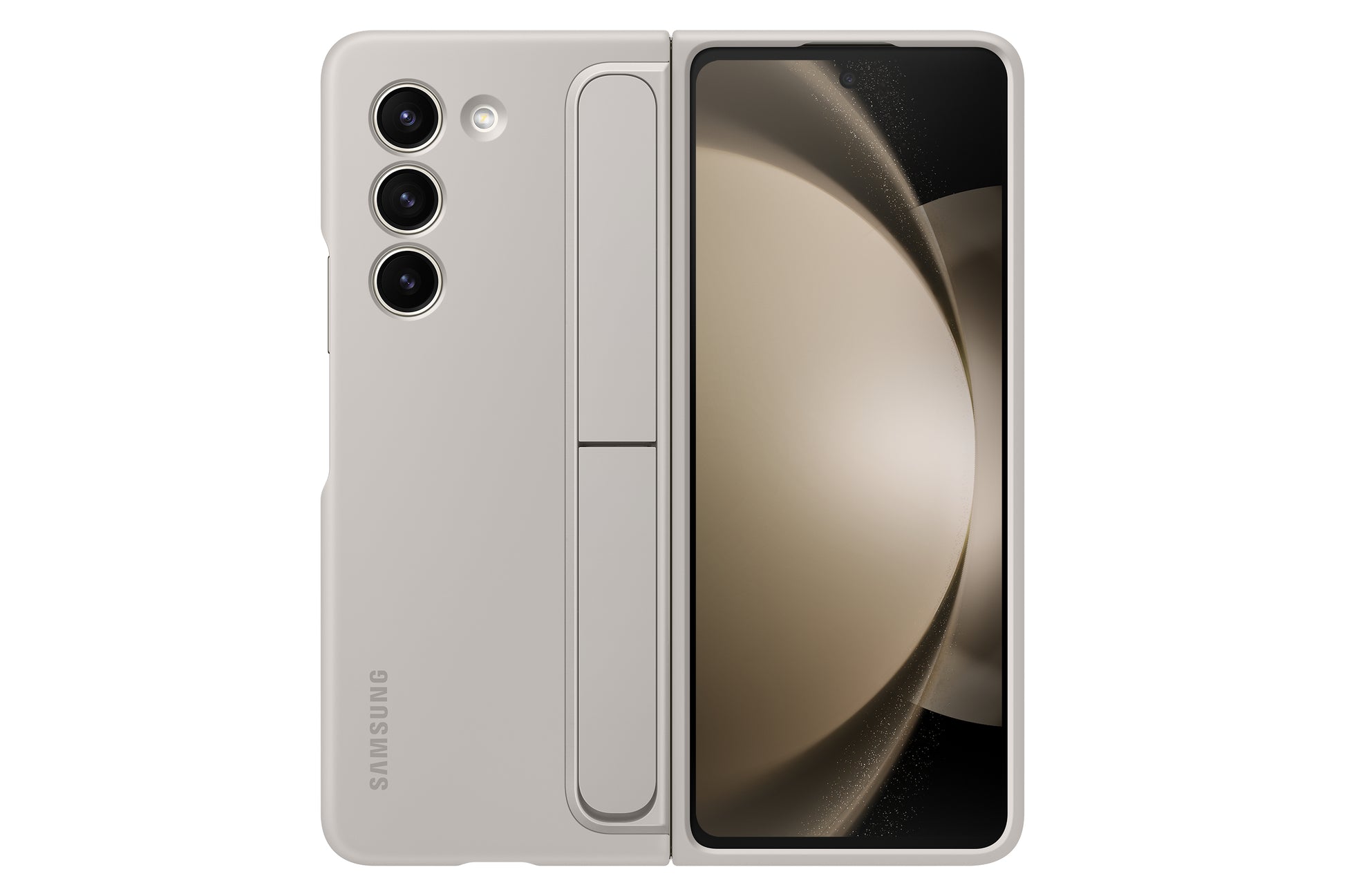 Samsung Fold Backcover – für Samsung Galaxy Z Fold5, mit Ständer, Kunststoff, Sand, mit Trageschlaufe