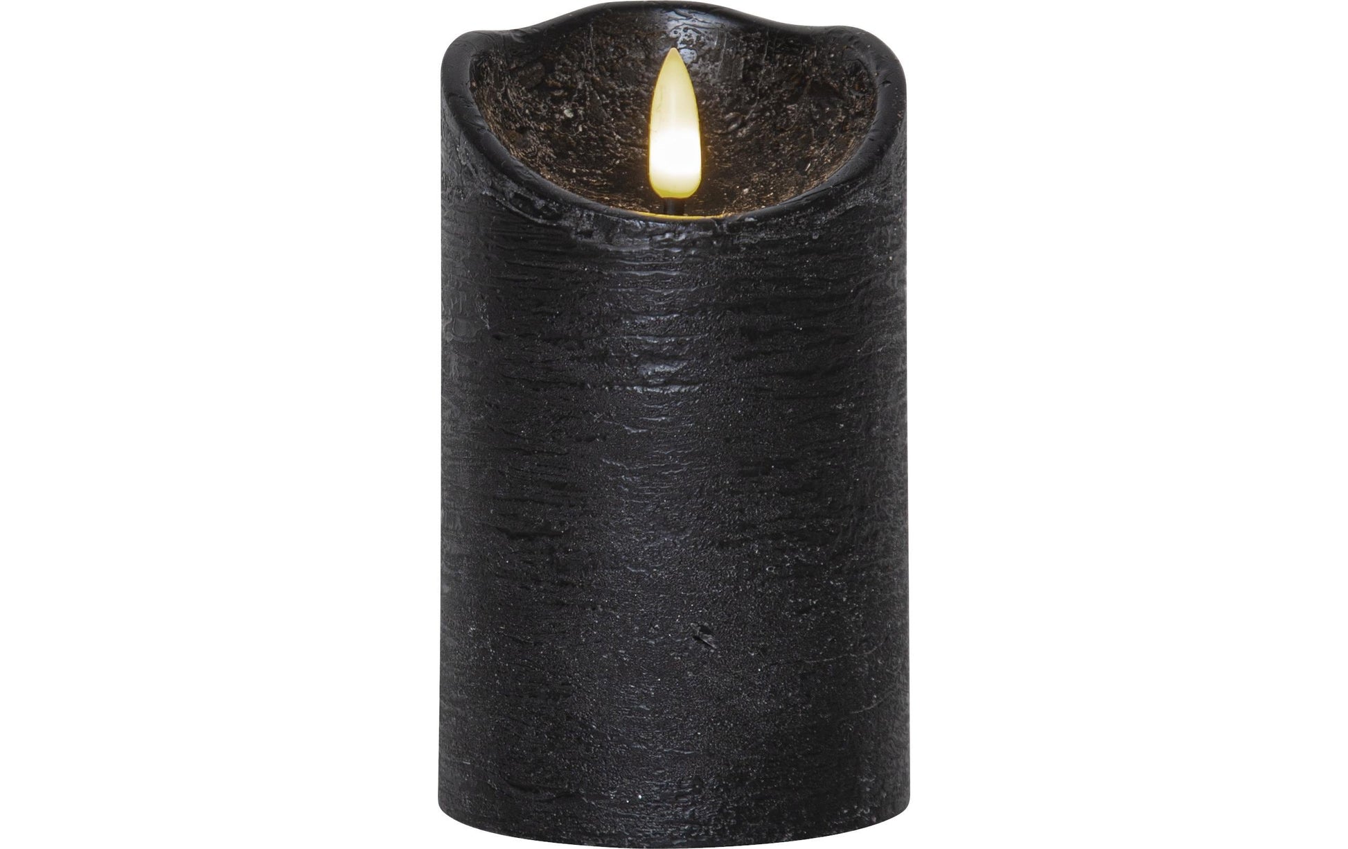 Star Trading LED-Säulenkerze Flamme Rustic – Ø 7,5 × 12,5 cm, 0,03 W, warmweiss, schwarz, flackernd, Timer 6/1