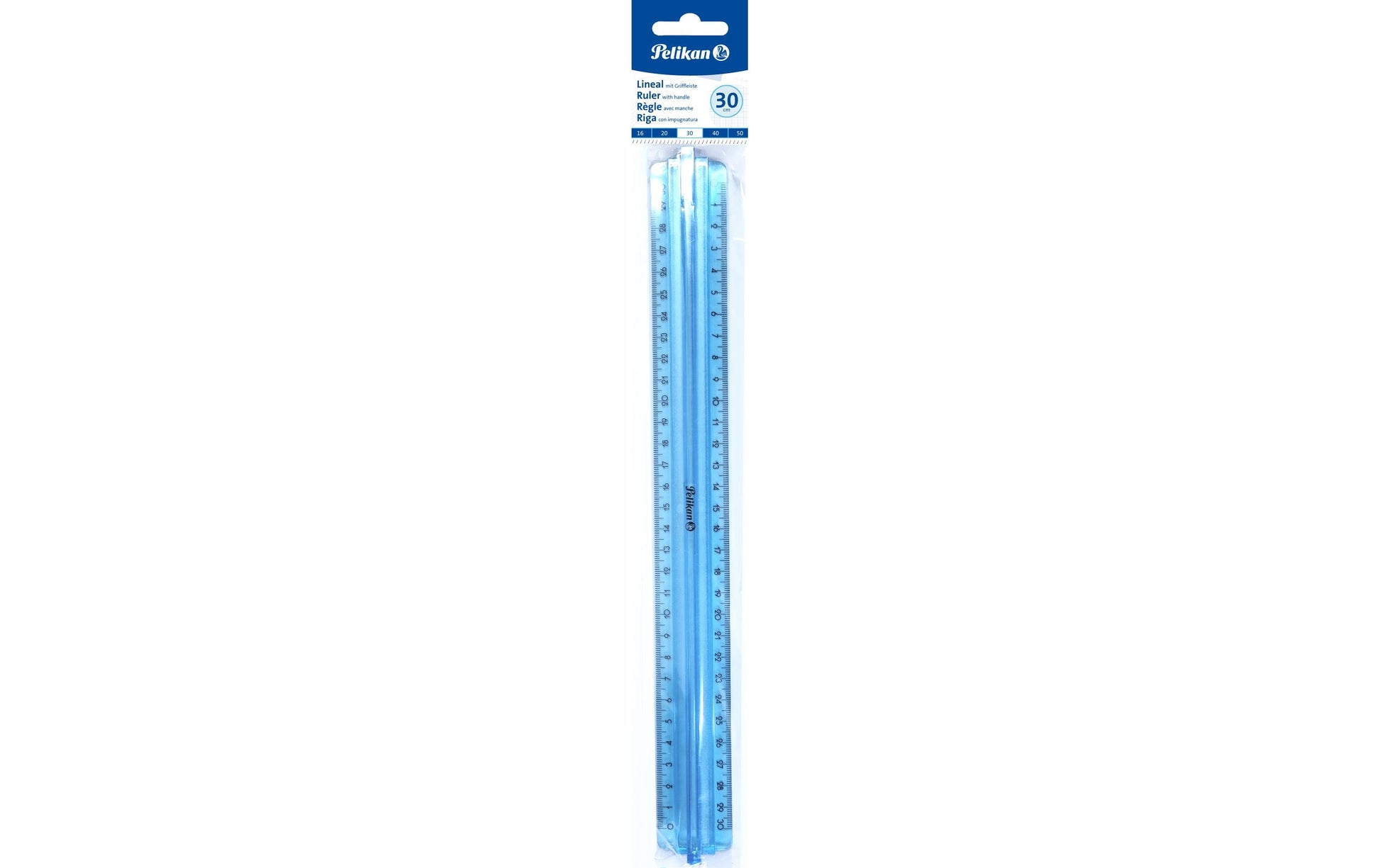 Pelikan Lineal – Acryl – 30 cm – Tuschekante, Griff – Blau