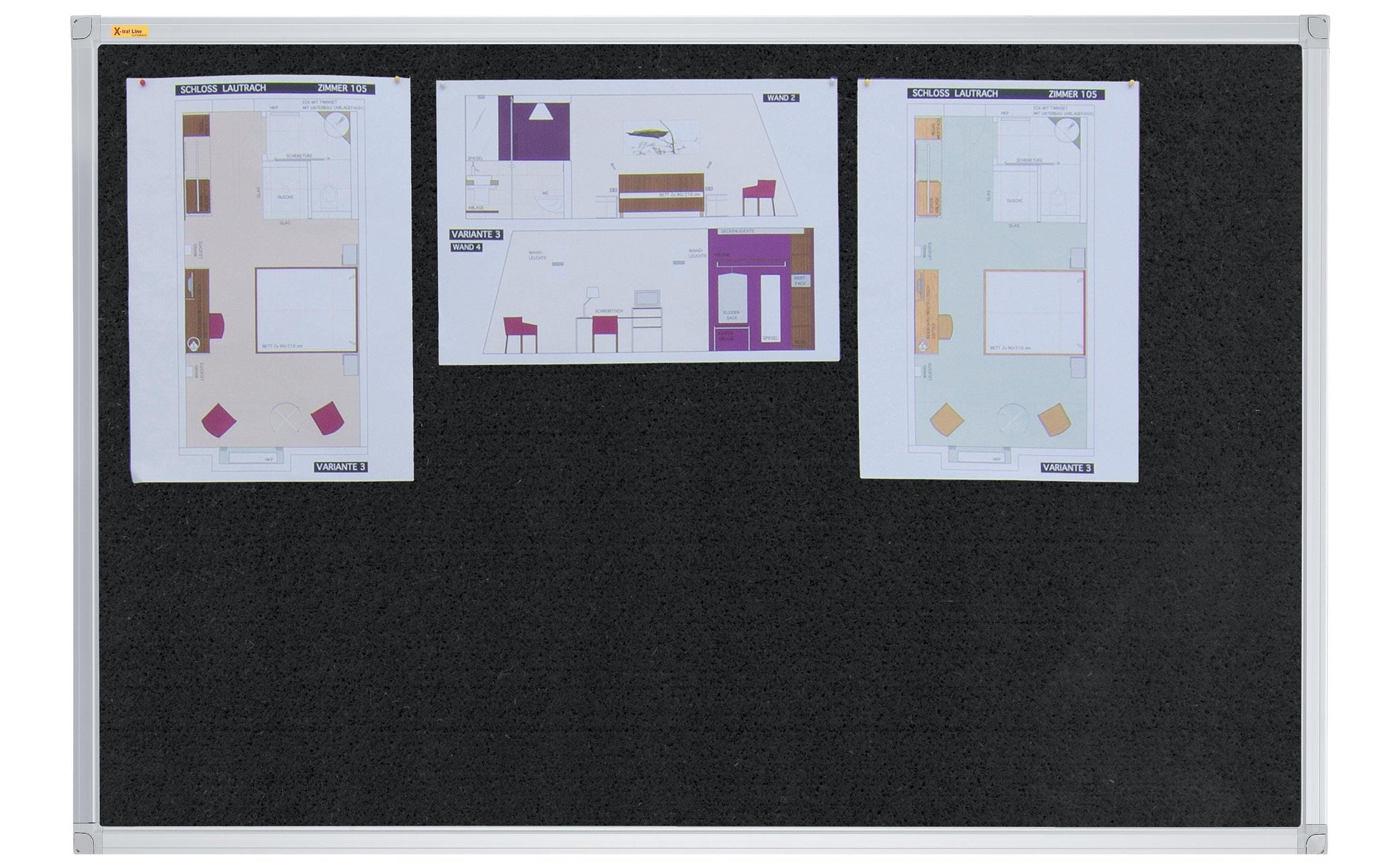 Franken Pinnwand – Filz, Alurahmen – 90 × 60 cm, schwarz, X-tra Line