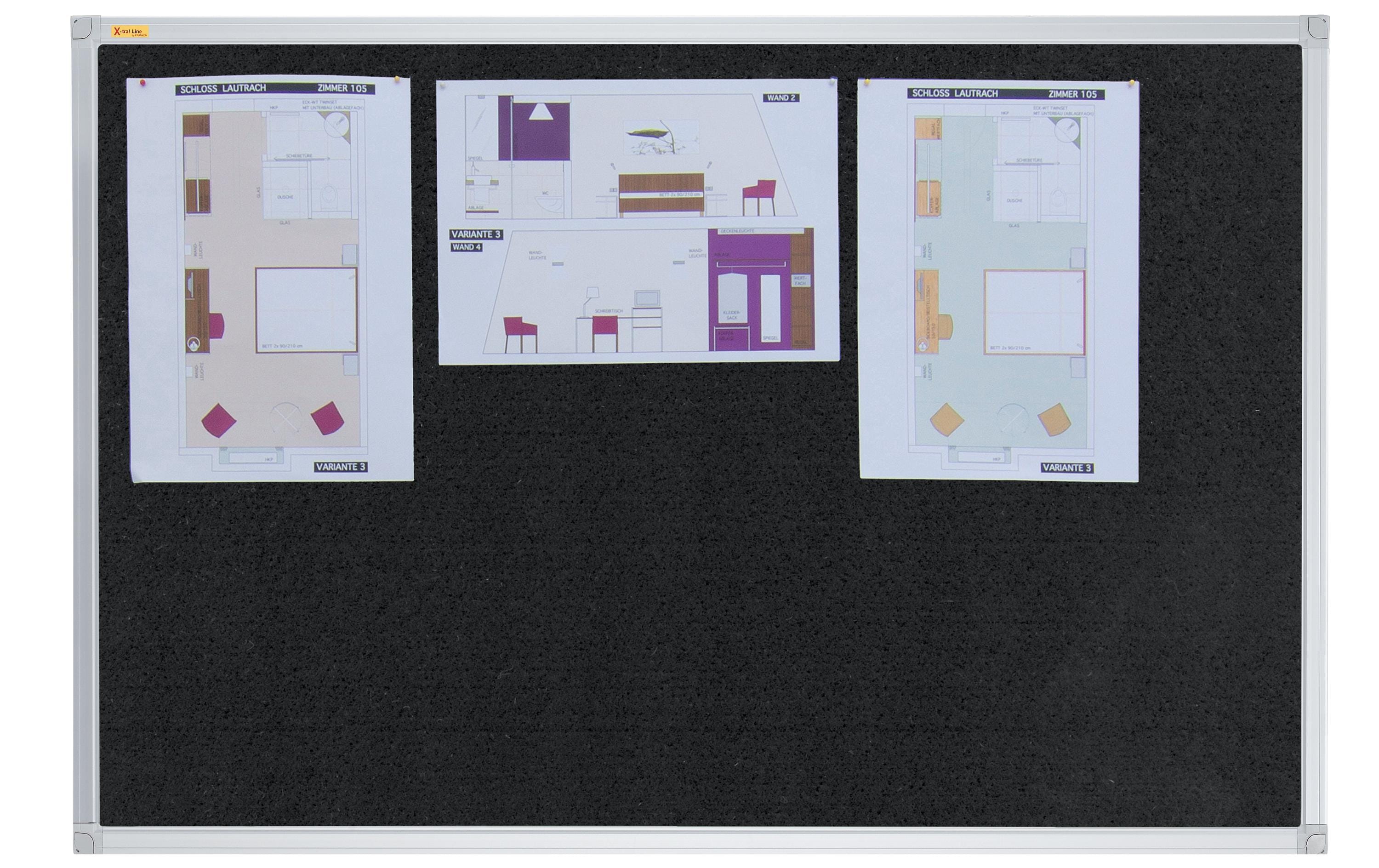 Franken Pinnwand – Filz, Alurahmen – 90 × 60 cm, schwarz, X-tra Line