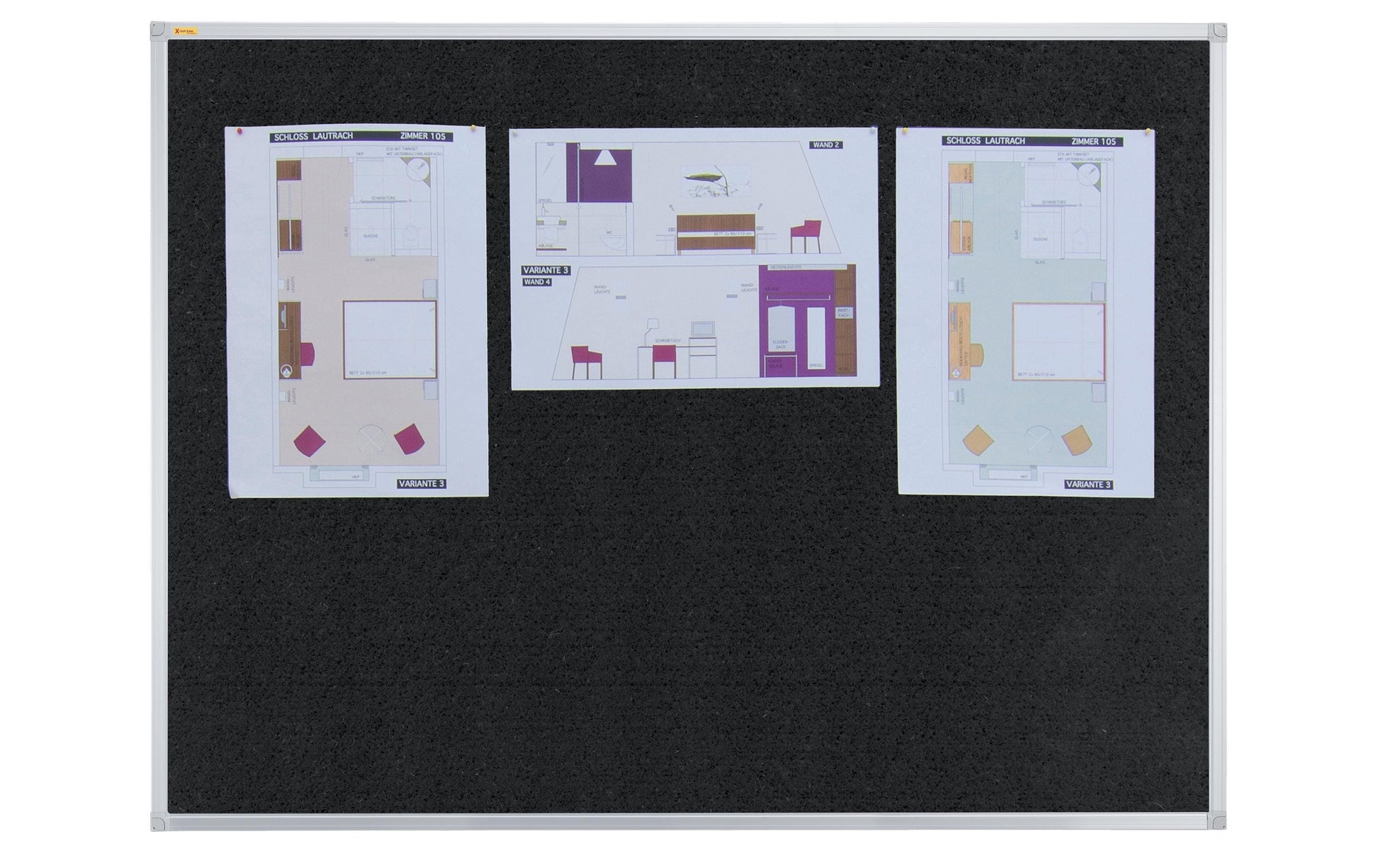 Franken Pinnwand – Filz, Alurahmen – 120 × 90 cm, Schwarz, X-tra Line