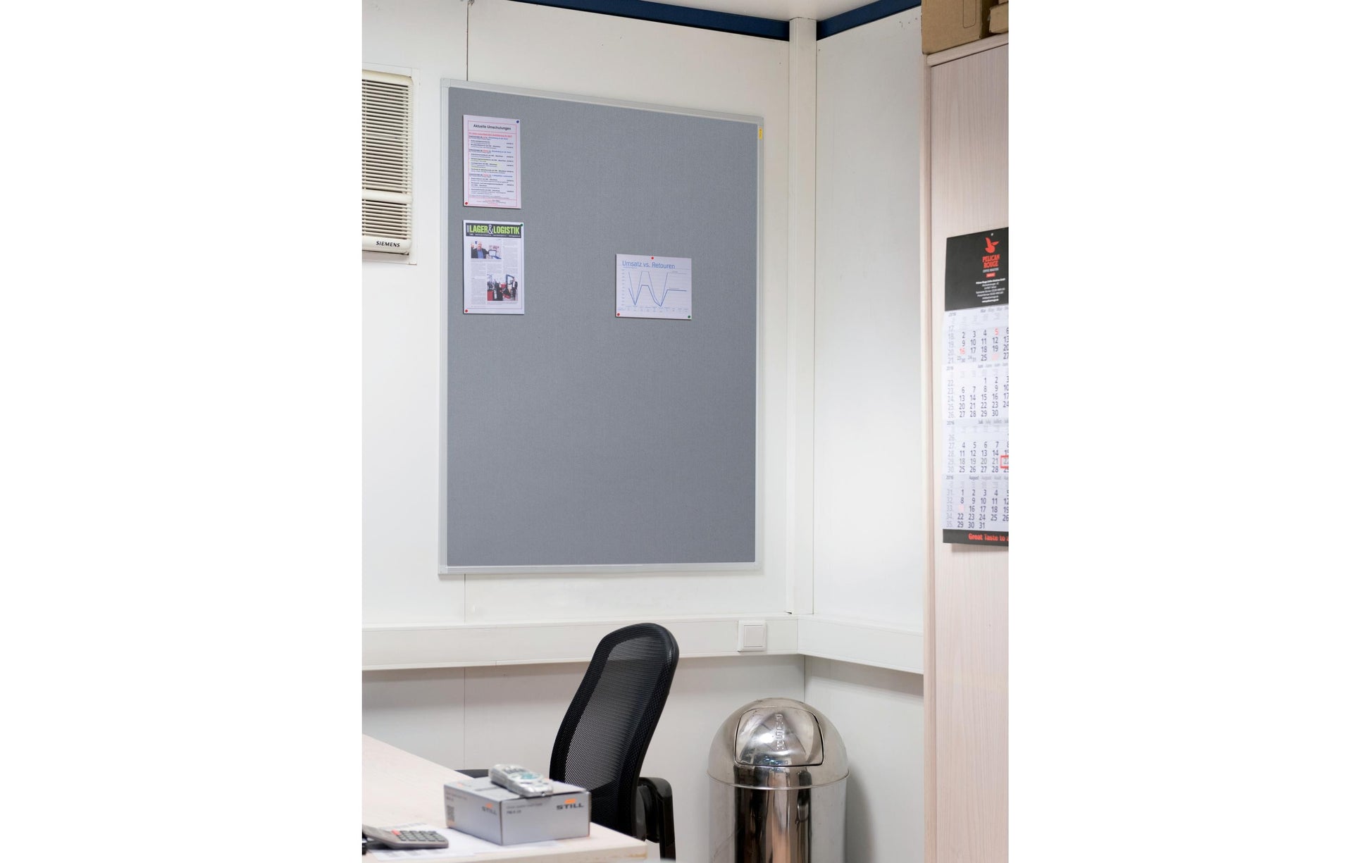 Franken Pinnwand – Filz, Alurahmen – 120 × 90 cm, Grau, X-tra Line