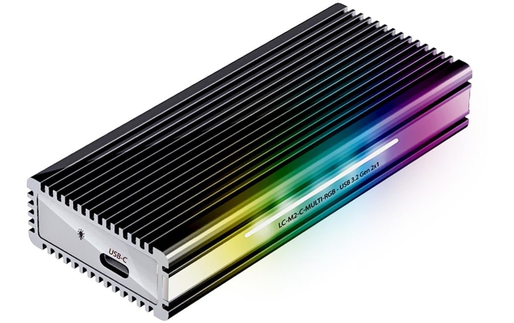 LC-Power LC-M2-C-MULTI-RGB – 1-Bay externes SSD-Gehäuse – USB 3,2 Gen 2 (10 Gbit/s), für M.2 NVMe/SATA