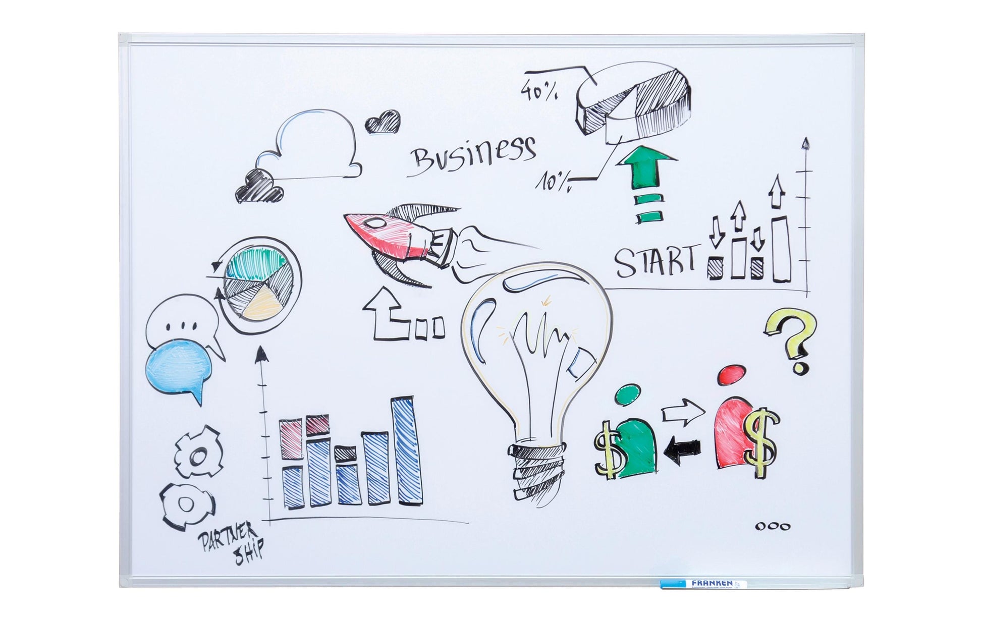 Franken Whiteboard – 90 × 60 cm, Melamin, Aluminiumrahmen, Wandmontage, inkl. Stiftablage