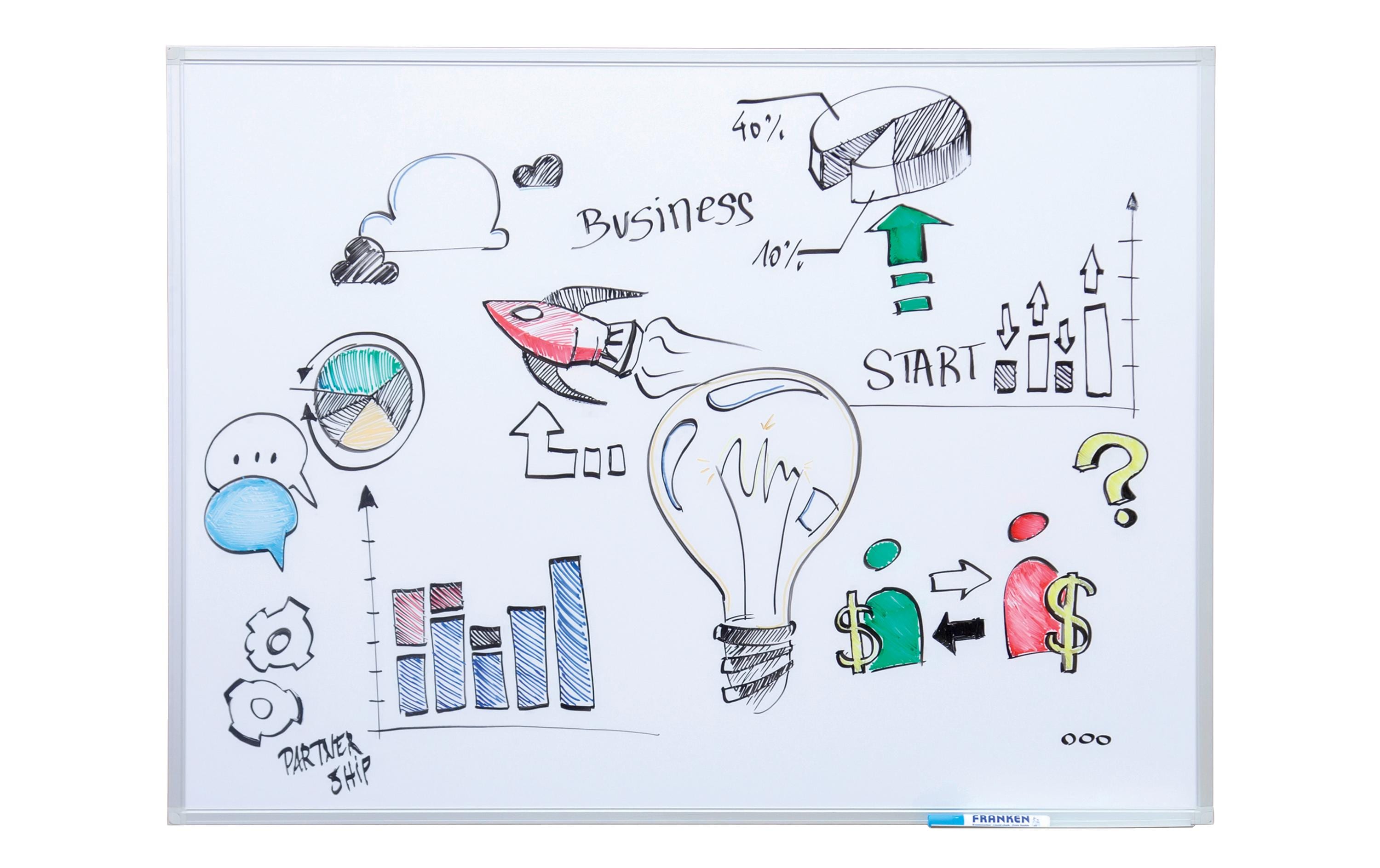 Franken Whiteboard – 90 × 60 cm, Melamin, Aluminiumrahmen, Wandmontage, inkl. Stiftablage