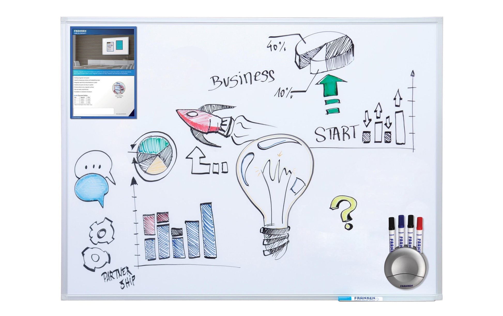 Franken Whiteboard – 100 × 75 cm, Emaille, magnetisch, Aluminiumrahmen, Wandmontage