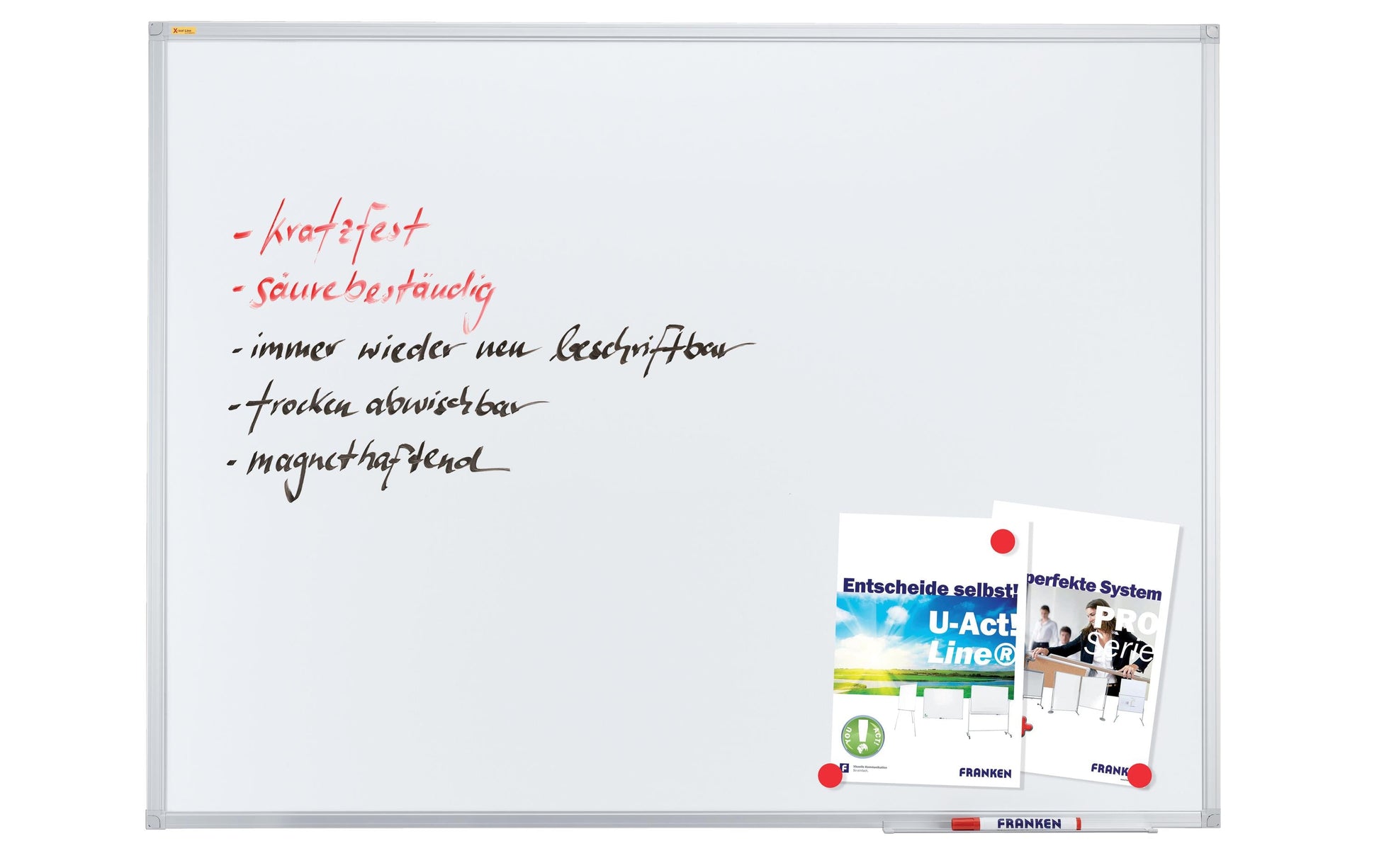 Franken Whiteboard – 90 × 60 cm, Emaille, magnetisch, Alu-Rahmen, Wandmontage