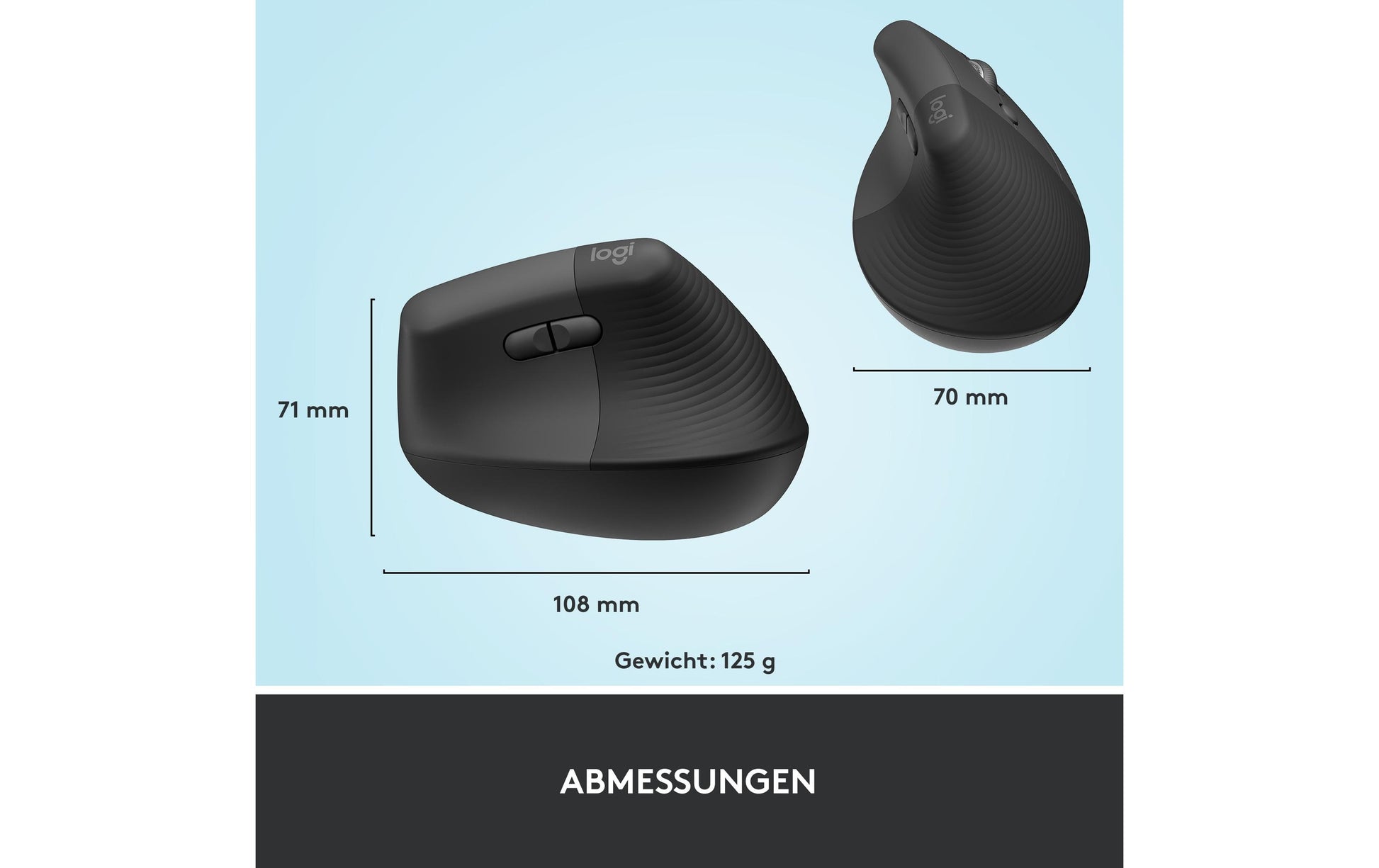 Logitech Lift Right Ergonomische Maus – für Rechtshänder, vertikal, Graphit/Schwarz