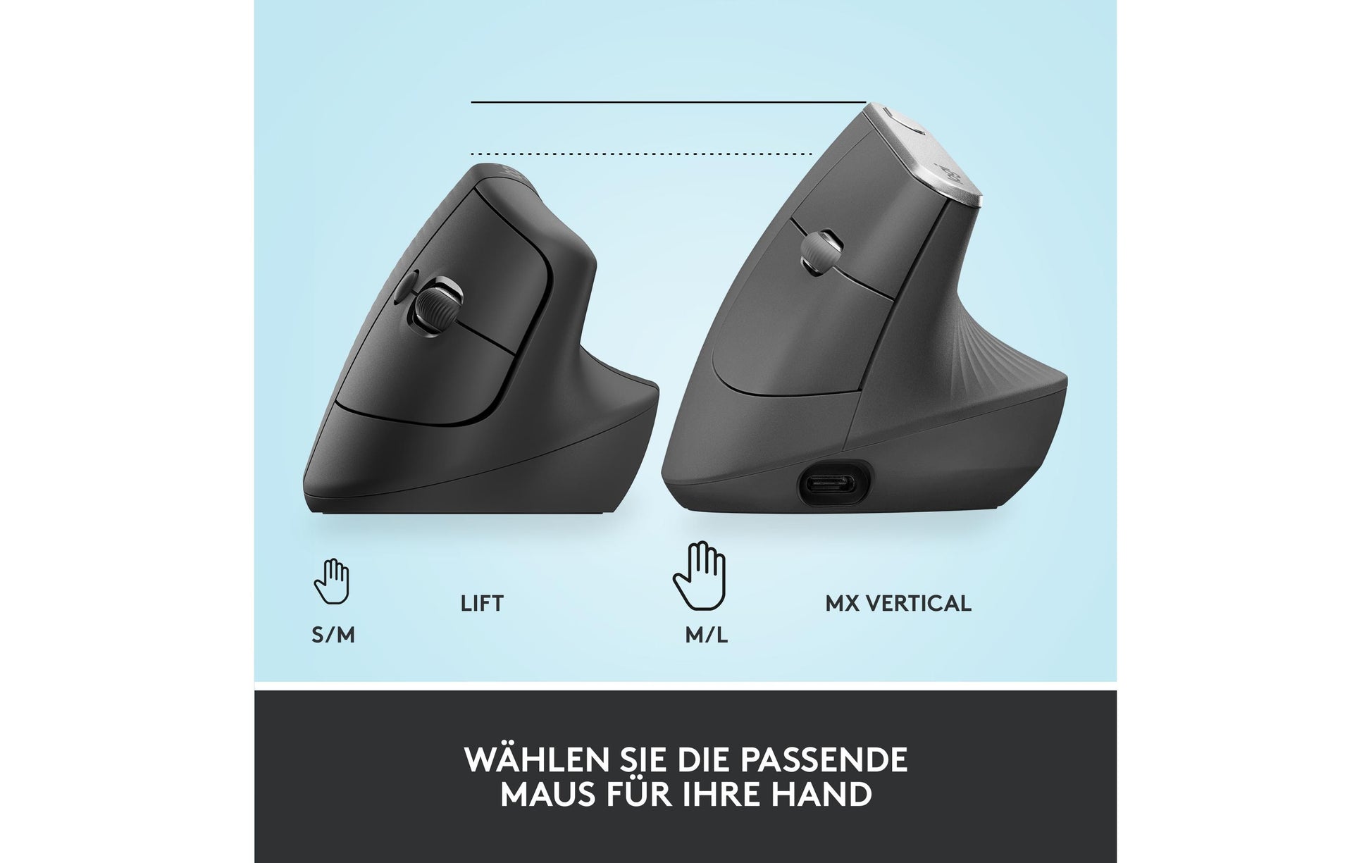 Logitech Lift Right Ergonomische Maus – für Rechtshänder, vertikal, Graphit/Schwarz