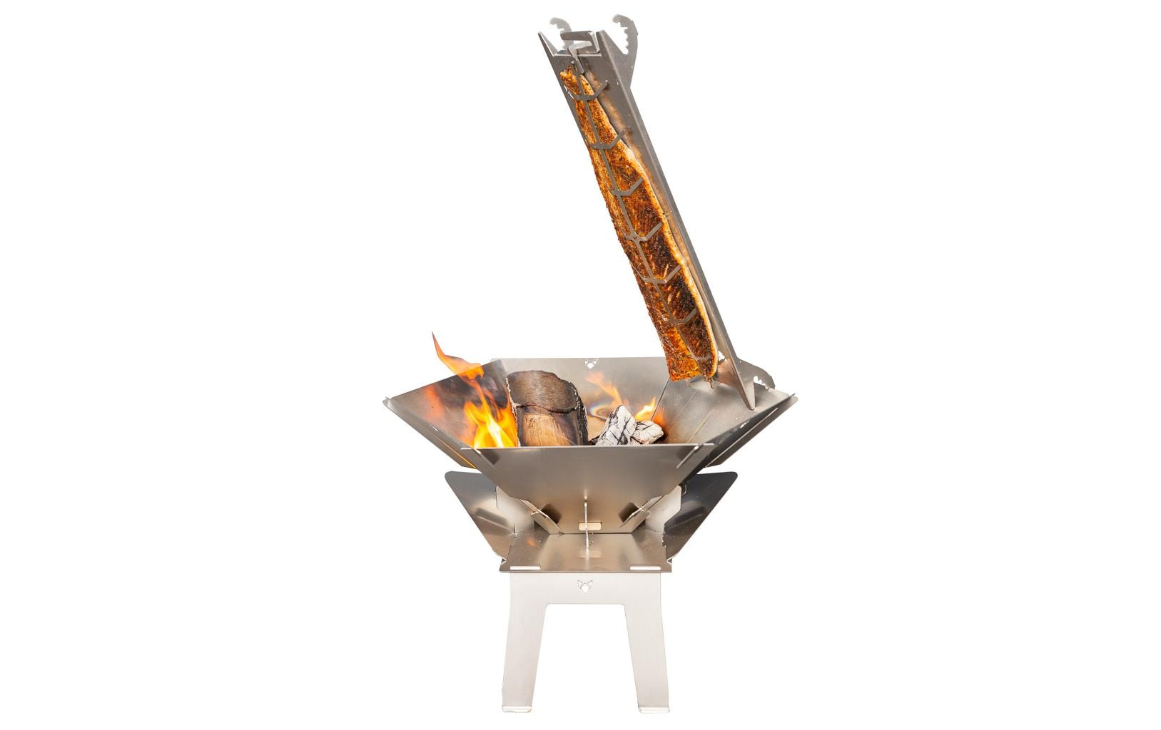 FENNEK Flammlachs Halterung – 61,0 × 7,0 × 19,0 cm – für Kettle Grill, Fire Bowl, HEXAGON – 8 Stk., Edelstahl
