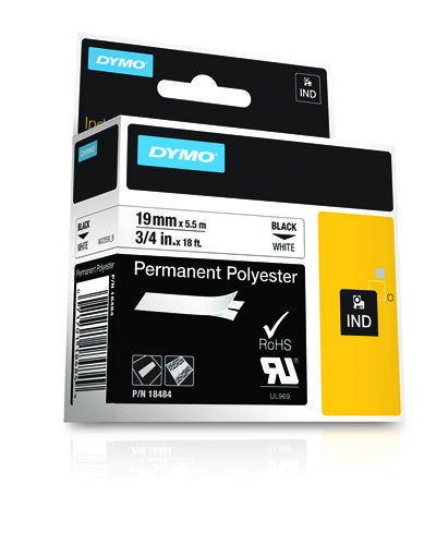 DYMO Textilband – 19 mm × 5,5 m, weiss, schwarz – für DYMO Rhino: 3000, 4200, 5000 und weitere