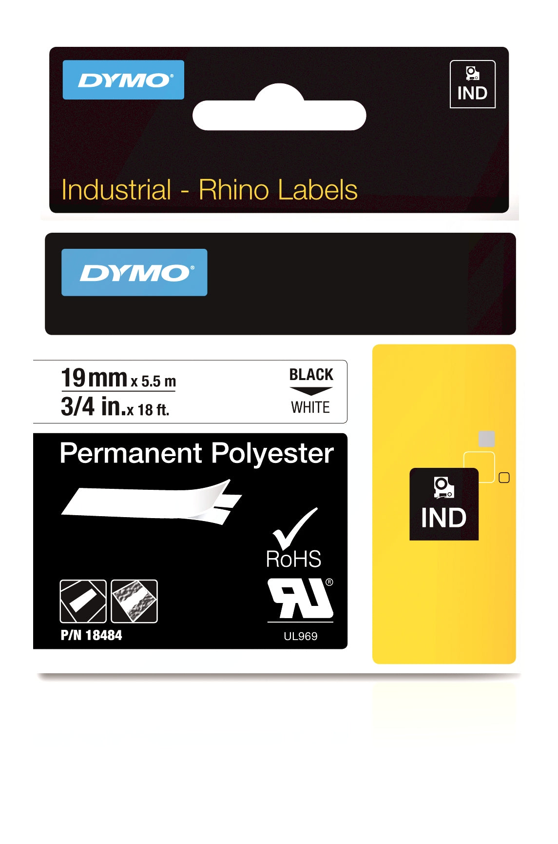 DYMO Textilband – 19 mm × 5,5 m, weiss, schwarz – für DYMO Rhino: 3000, 4200, 5000 und weitere