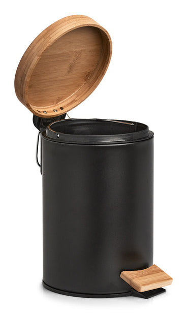Zeller Present Treteimer Bamboo – 3 l – Bambus, rund – schwarz/braun