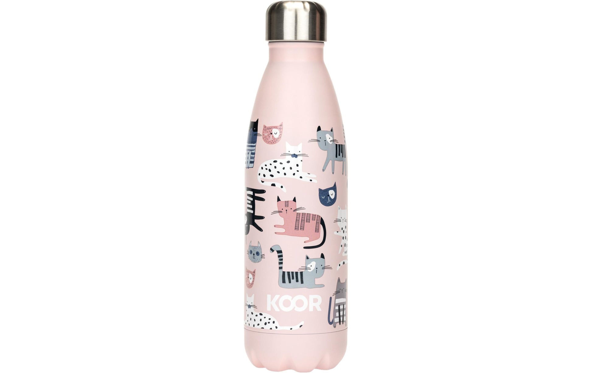 KOOR Sweet Cats Isolierflasche 500 ml – Doppelwandig 12 h Heiss / 24 h Kalt, Edelstahl, Schraubdeckel