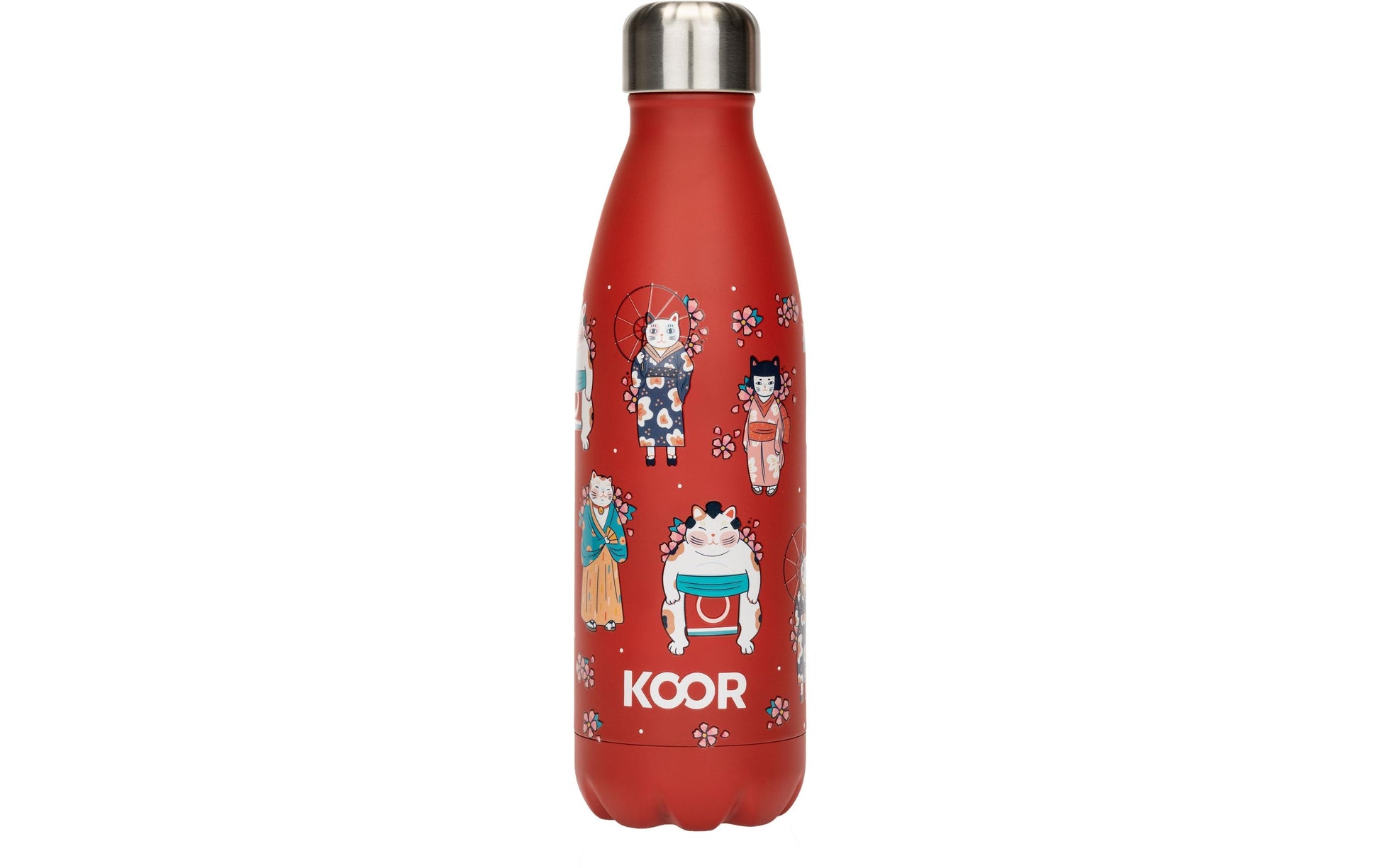 KOOR Isolierflasche 500 ml – Doppelwandig 12 h Heiss / 24 h Kalt, Edelstahl, Schraubdeckel, Japanese Cats