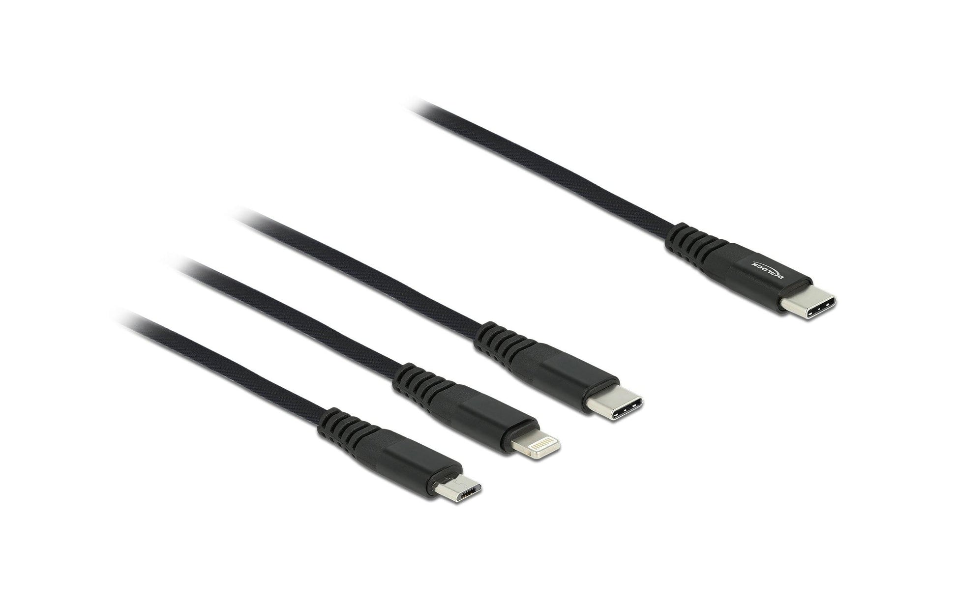 DeLOCK Multi-Kabel – 3-in-1 USB-C auf USB-C/Micro-USB/Lightning 1 m, geflochten, schwarz – für iPhone/Android