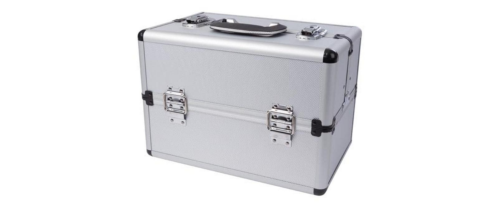 Perel 1819-2 Werkzeugkoffer – leer, abschliessbar, 5 Fächer, grau, Aluminium, B 360 × H 250 × T 220 mm