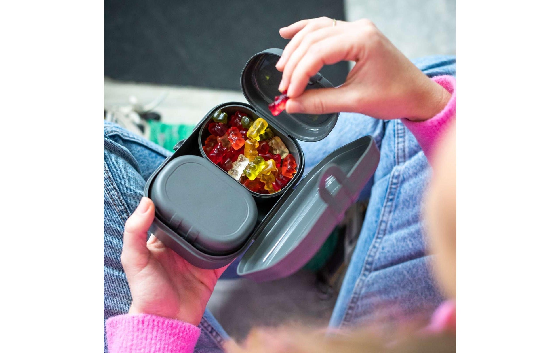 koziol Lunchbox 10,8 × 15,1 × 6 cm, Biokunststoff, grau, 3-teilig, BPA-frei