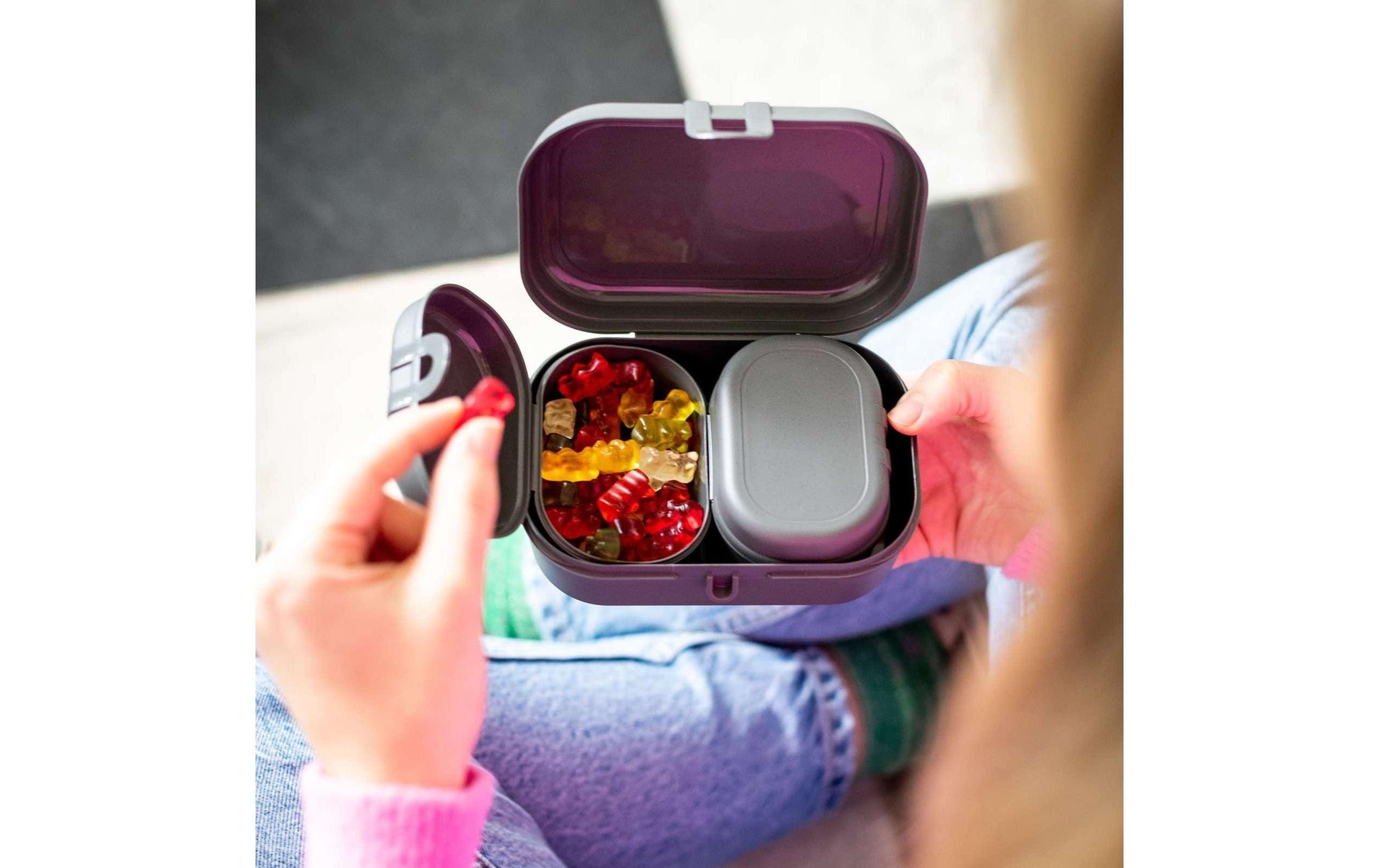 koziol Lunchbox 10,8 × 15,1 × 6 cm, Biokunststoff, grau, 3-teilig, BPA-frei