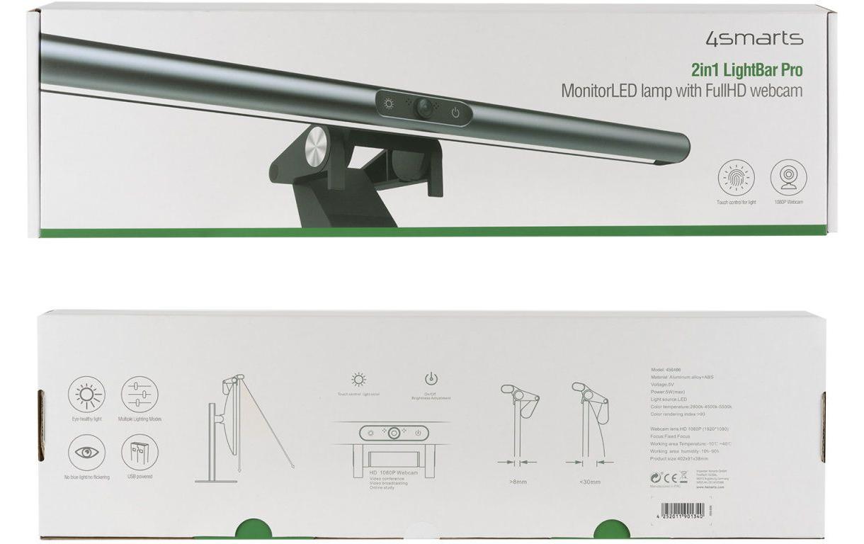 4smarts 2in1 LightBar – Webcam – Full HD 1080p, USB‑A, Schwarz