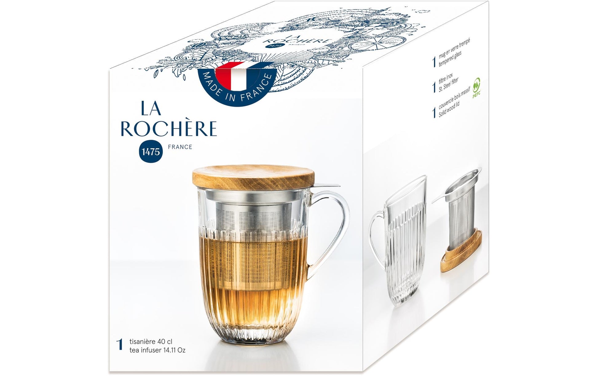 La Rochère Tee-Set Ouessant – 360 ml, Ø 9,0 cm, Glas, mit Deckel, Edelstahlfilter, spülmaschinenfest