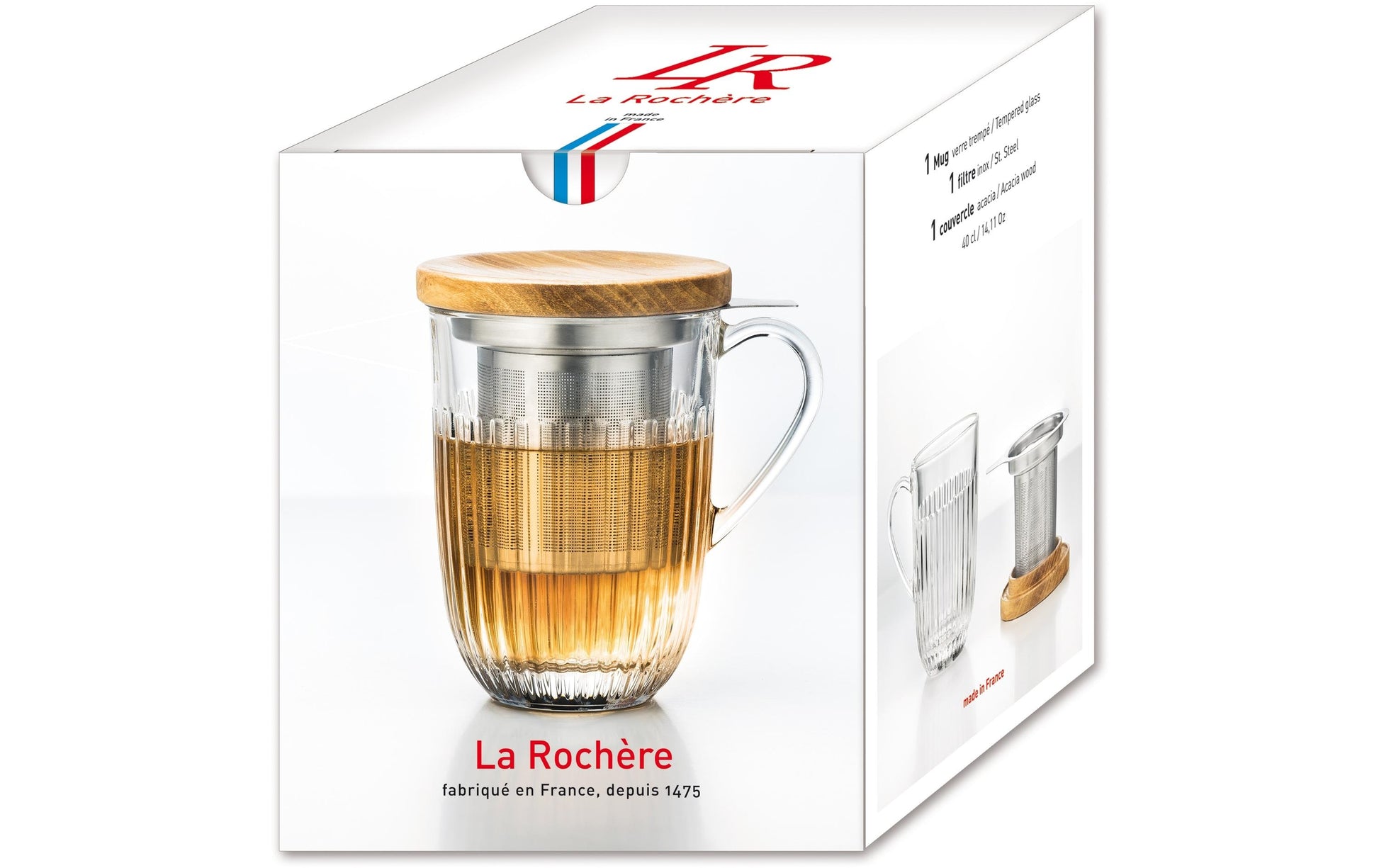 La Rochère Tee-Set Ouessant – 360 ml, Ø 9,0 cm, Glas, mit Deckel, Edelstahlfilter, spülmaschinenfest