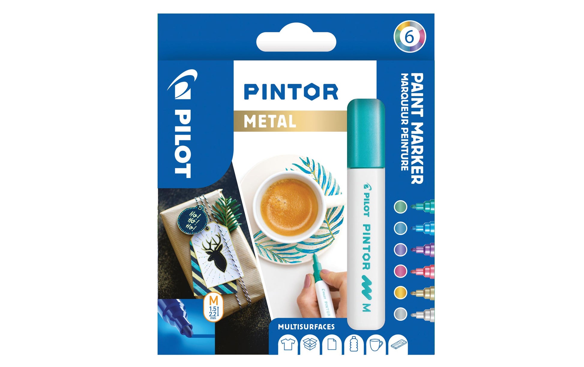 Pilot Pigment-Marker Pintor – Rundspitze 1,5-2,2 mm – Sortiert – 6er-Set – Für dunkle Oberflächen geeignet