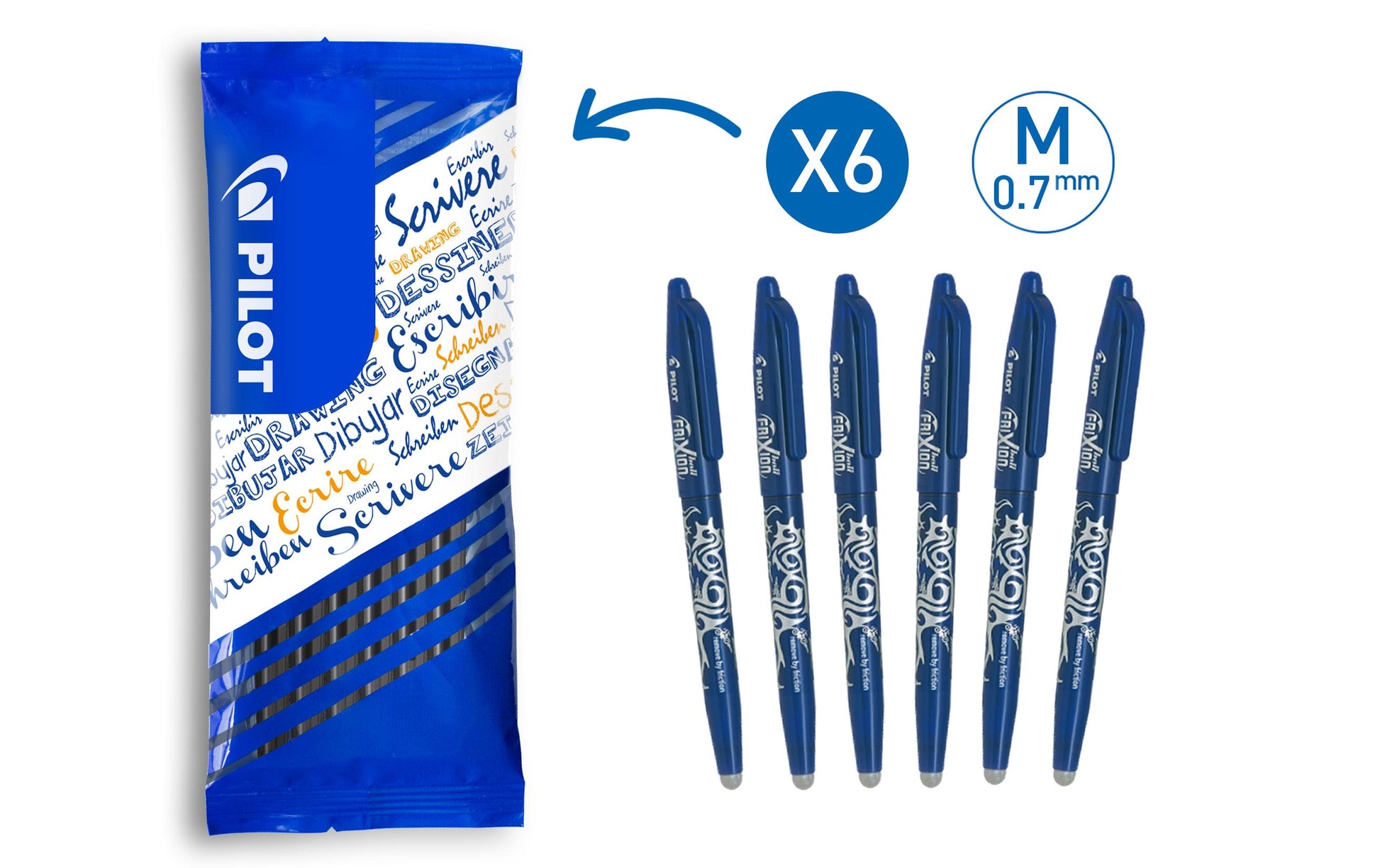 Pilot FriXion Ball – Tintenroller, 0,7 mm, Blau, radierbar – 6 Stk.