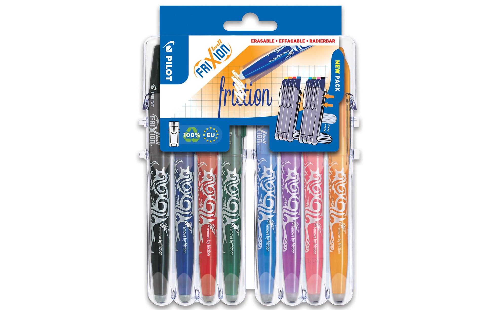 Pilot FriXion Ball – Tintenroller, 0,7 mm, sortiert, radierbar, Druckmechanik, Kunststoff – 8 Stk.