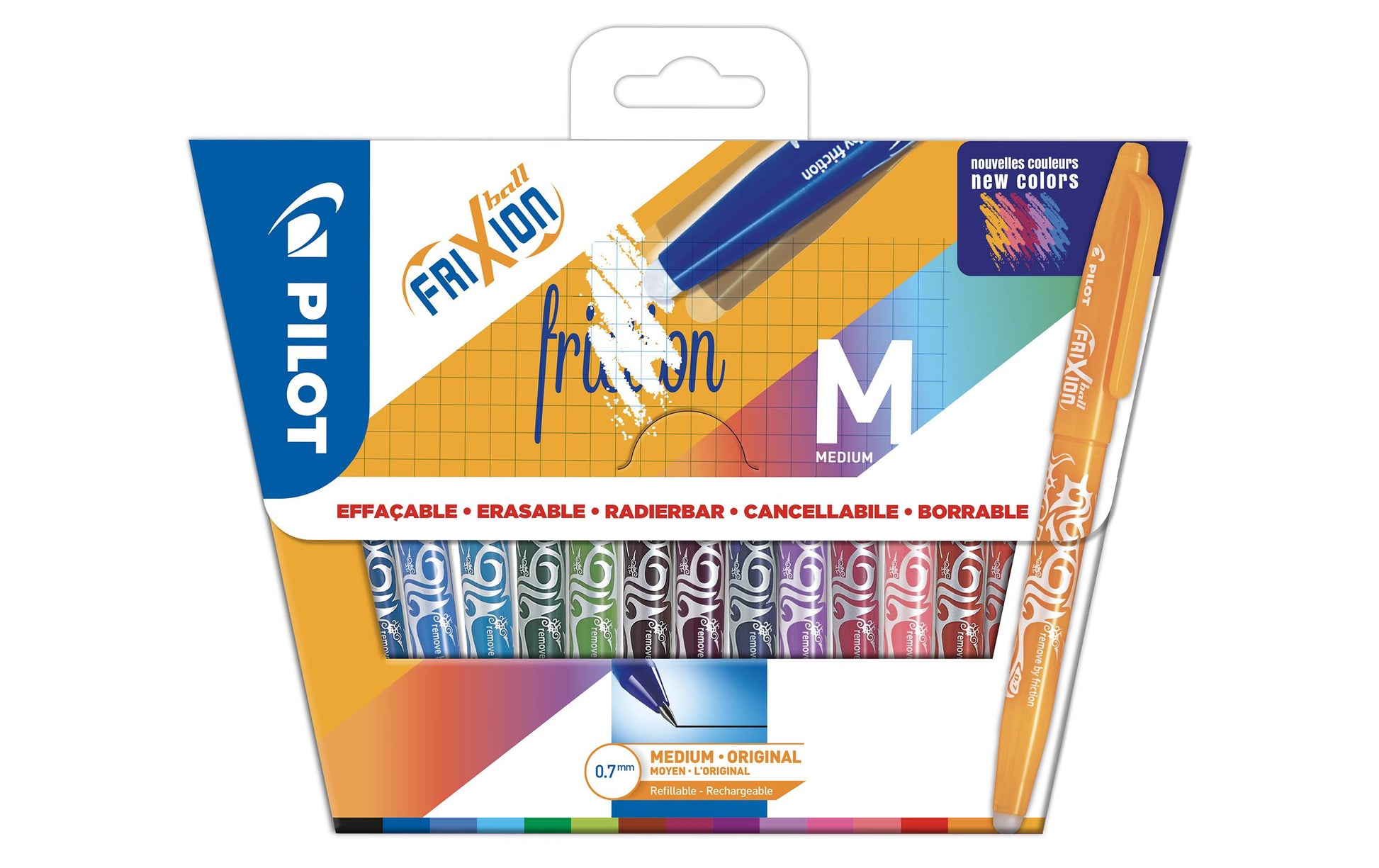 Pilot FriXion Ball – Radierbarer Tintenroller-Set, mit Kappe, 0,7 mm, farbig sortiert, 15er Etui