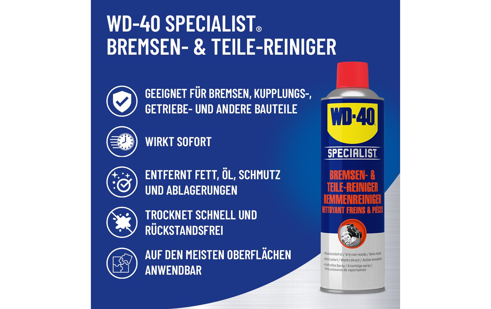 WD-40 Spezialist Bremsen- und Teile-Reiniger – für Bremsen & Teile, 500 ml