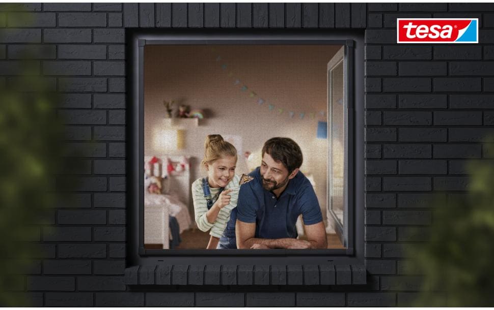 tesa Fliegengitter, faltbar – für Fenster – 80 × 80 bis 140 × 140 cm – weiss