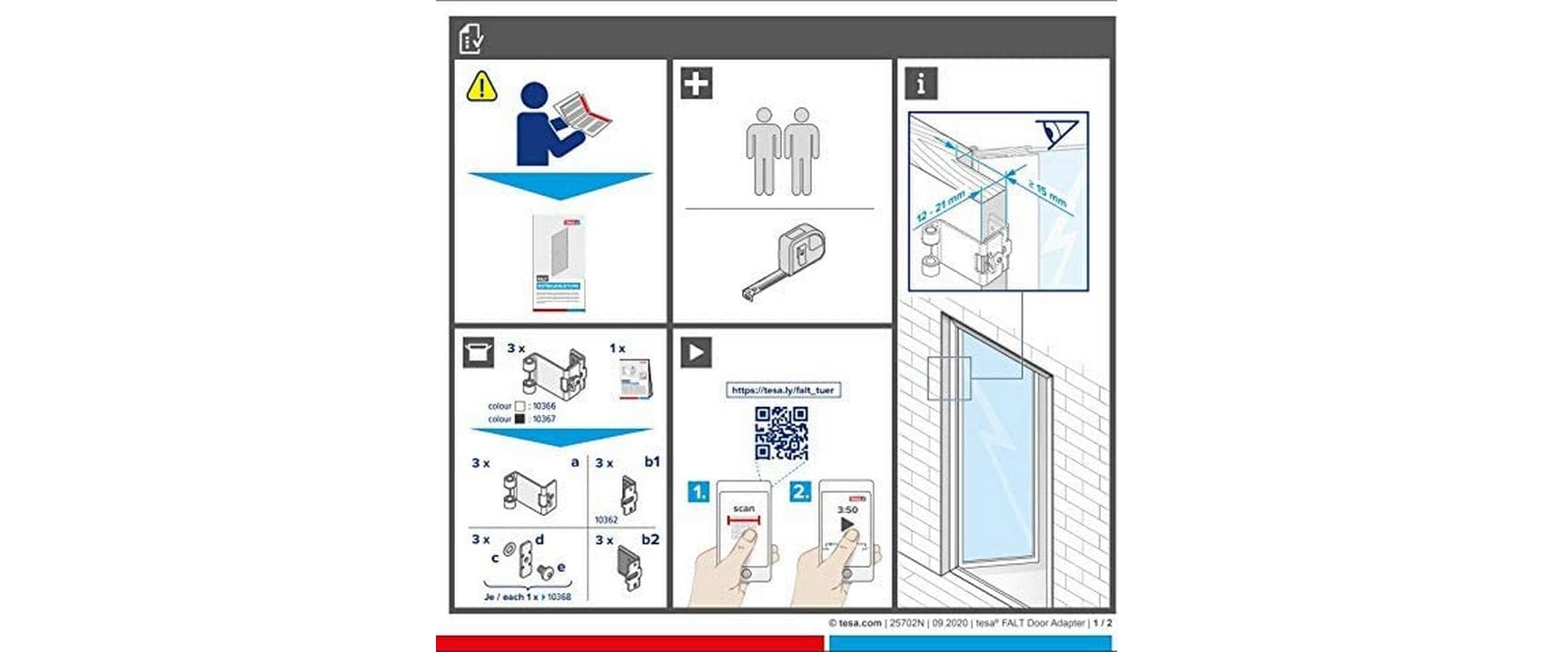 tesa Klemmadapter-Set – für Fliegengitter, faltbar, Türen – 3er-Set – Anthrazit