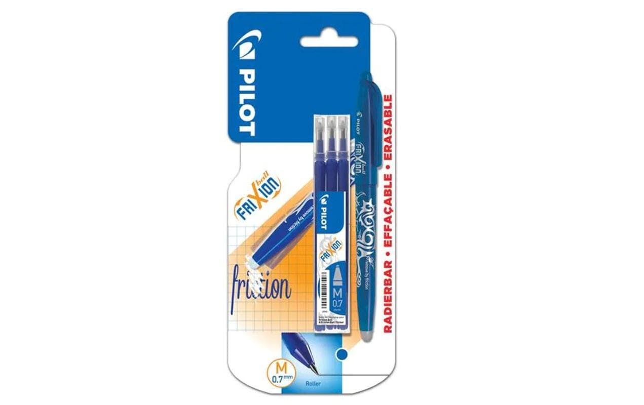 Pilot FriXion Ball – Radierbarer Tintenroller-Set mit Kappe, 0,7 mm, Blau, 4er Etui