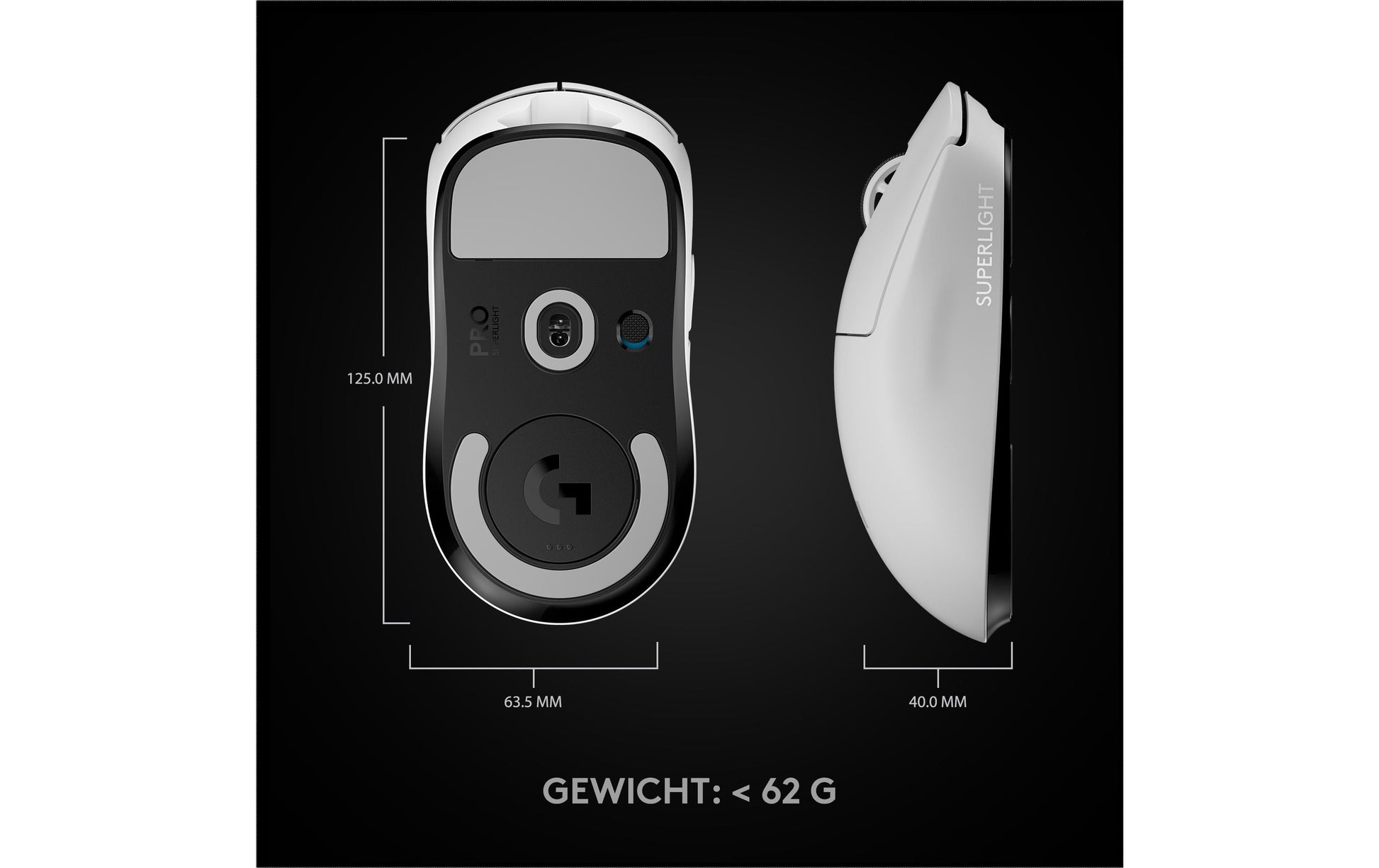 Logitech G PRO X SUPERLIGHT – Gaming-Maus – Kabellos (2,4 GHz), 25600 DPI, Rechts, Weiss