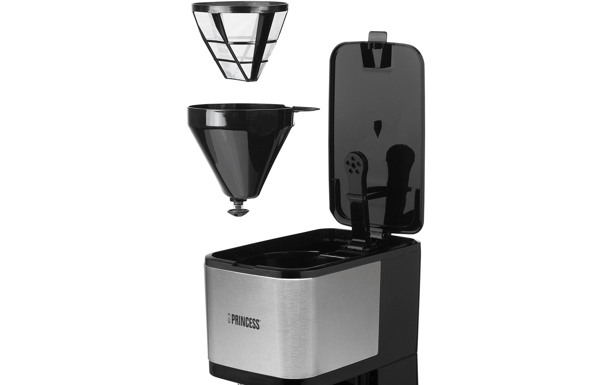 Princess Filterkaffeemaschine – 12 Tassen, 1,3 l, Permanentfilter, Schwarz/Edelstahl