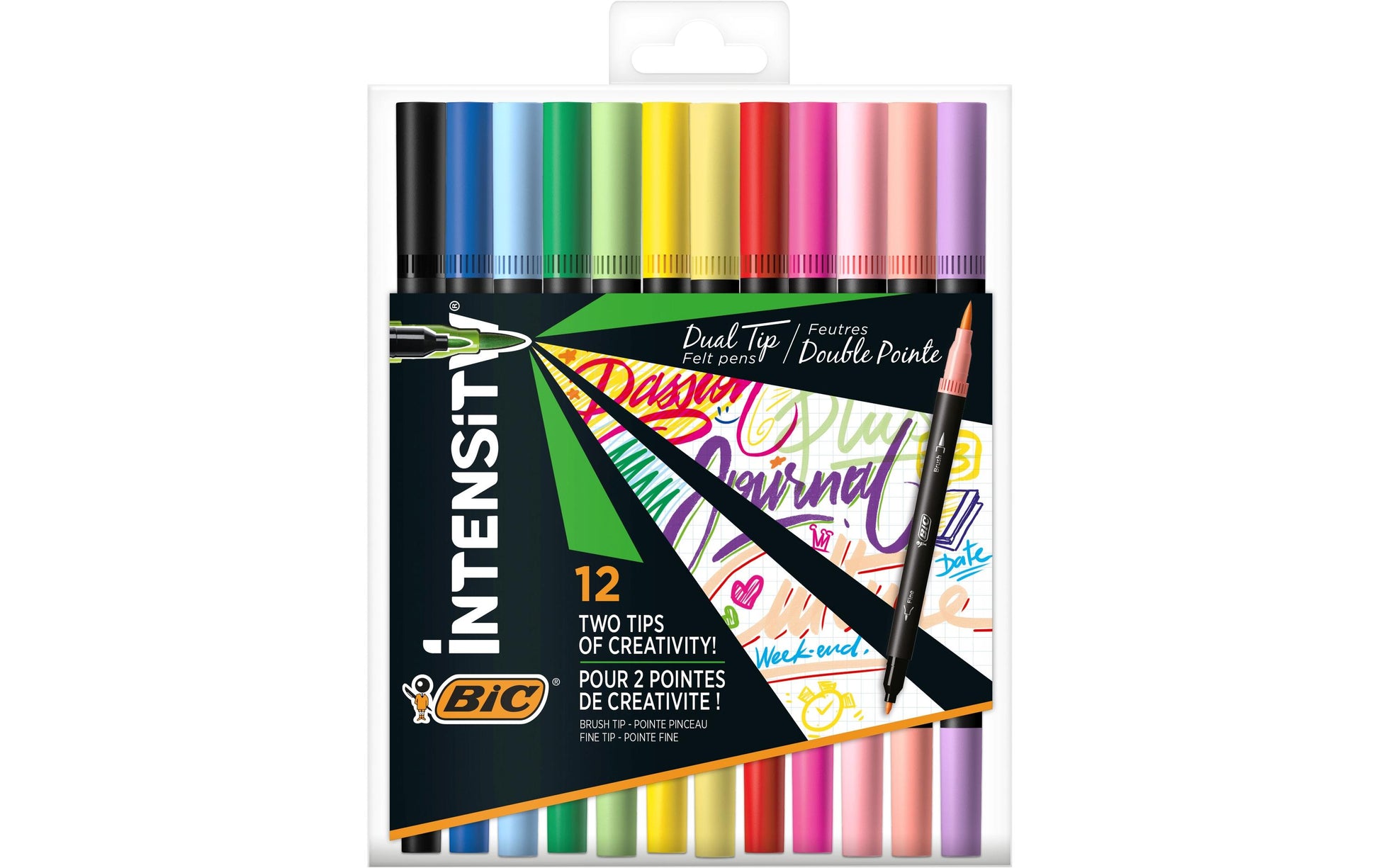 BIC Intensity Pinselstift, Doppelspitze – Pinsel + 0,7 mm, wasserbasiert, 12 Farben
