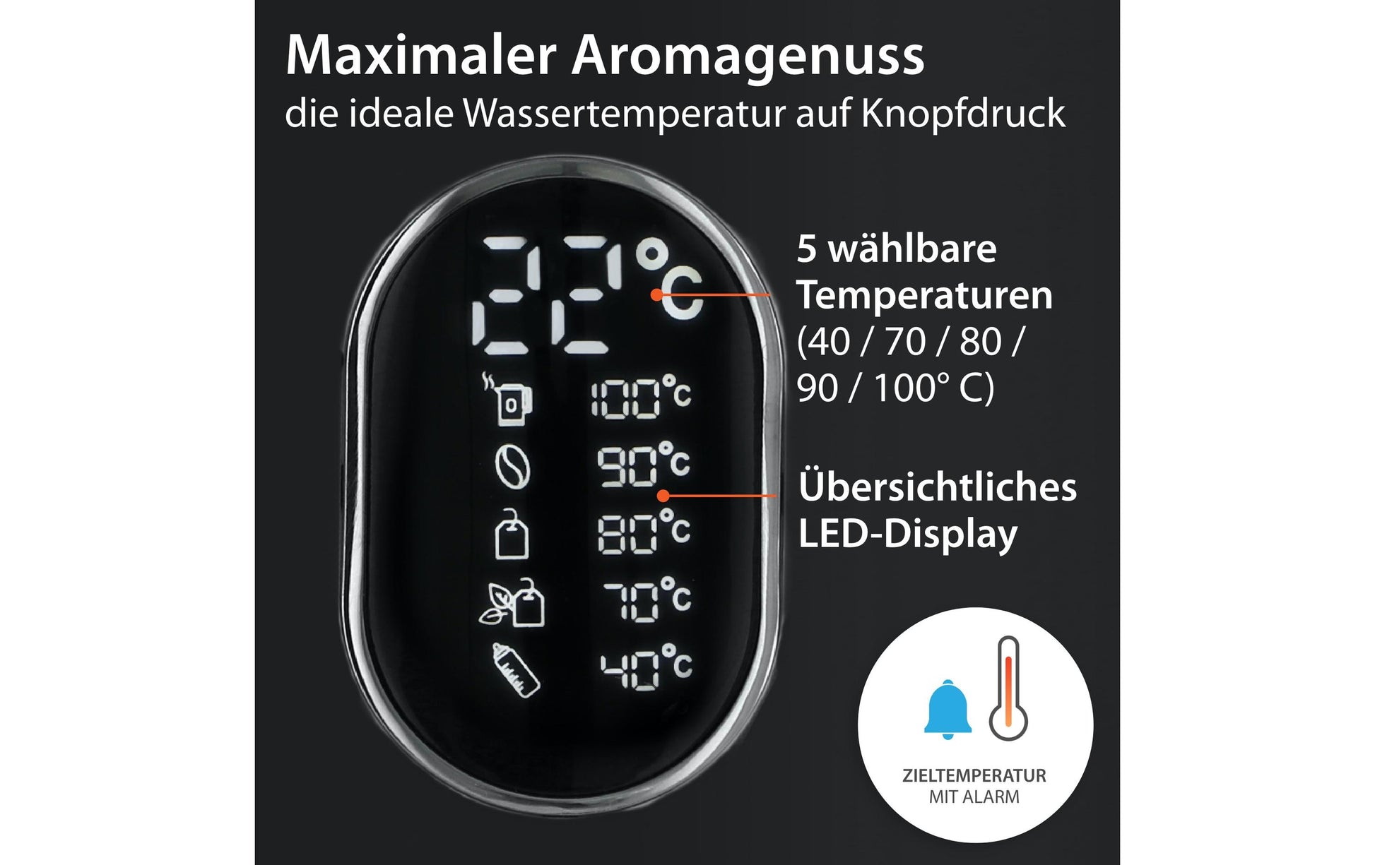 ADE Wasserkocher – 1,5 l, mit Temperaturwahl, Warmhaltefunktion, Kunststoff/Edelstahl