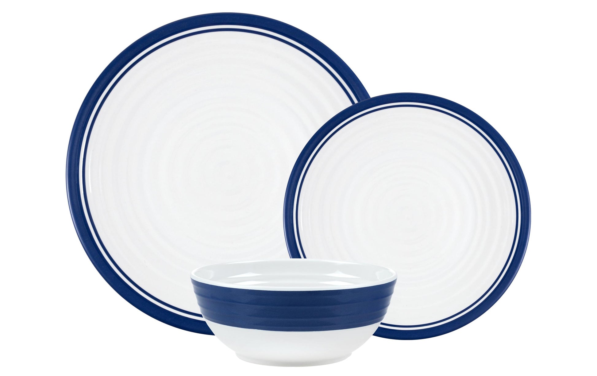 KOOR Geschirrset – 16-teiliges Set, Ø 26,5 cm, Melamin, Blau/Weiss, spülmaschinenfest, BPA-frei