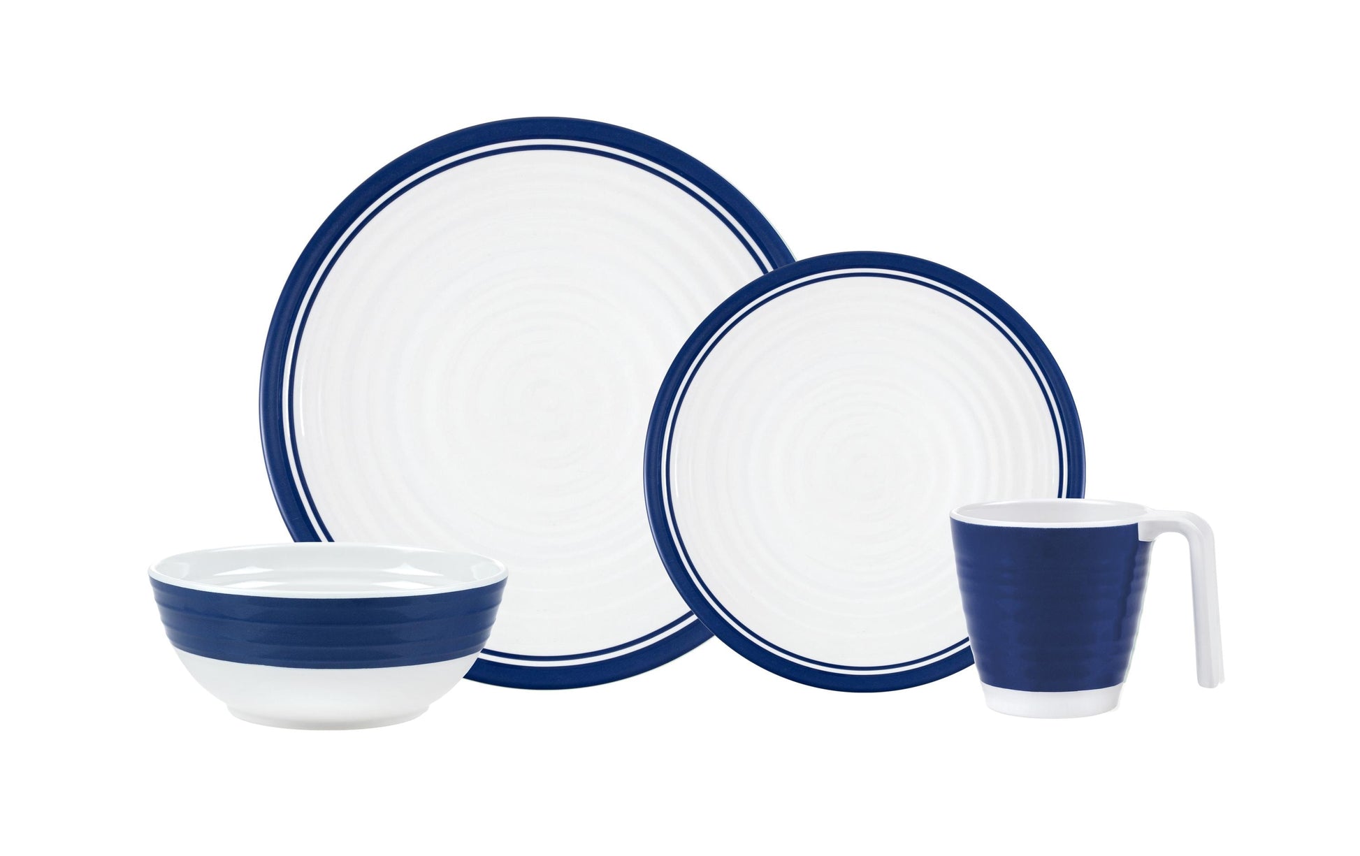 KOOR Geschirrset – 16-teiliges Set, Ø 26,5 cm, Melamin, Blau/Weiss, spülmaschinenfest, BPA-frei