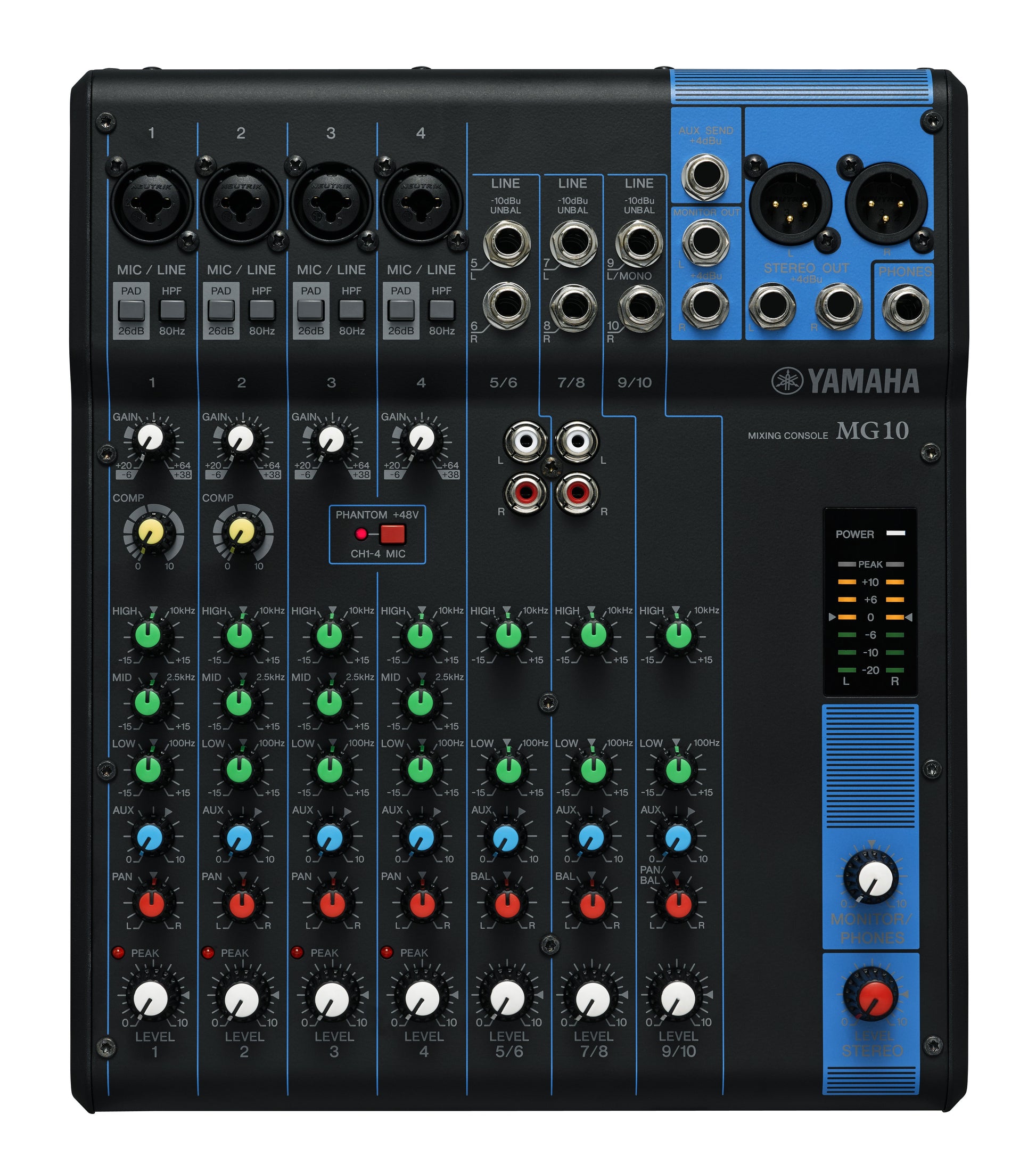 Yamaha MG10 – 10-Kanal Mixer, 3 Stereoeingänge, 1 Auxweg, Schwarz