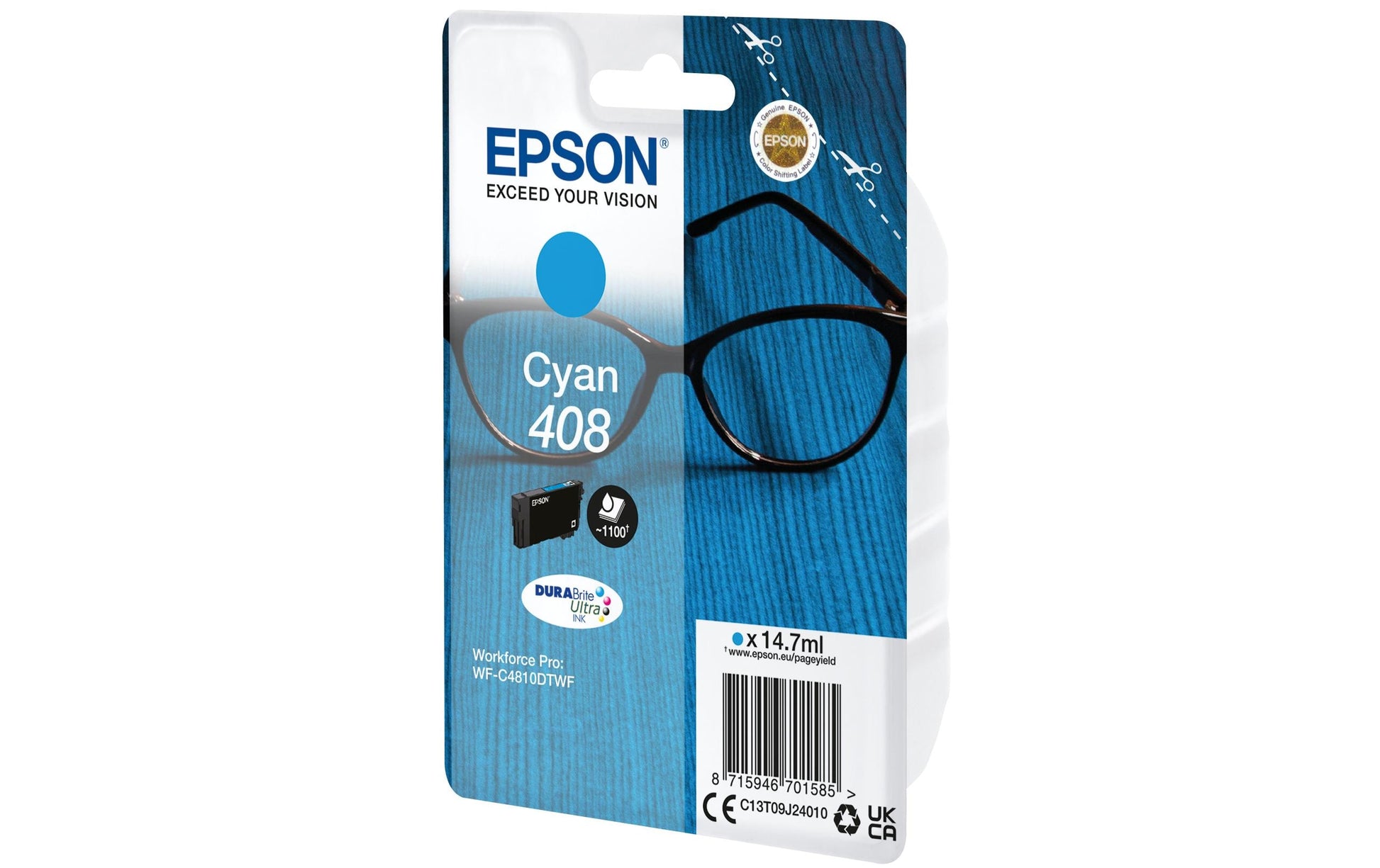 Epson Tintenpatrone 408, cyan, 14,7 ml – für Inkjetdrucker/Multifunktionsgeräte