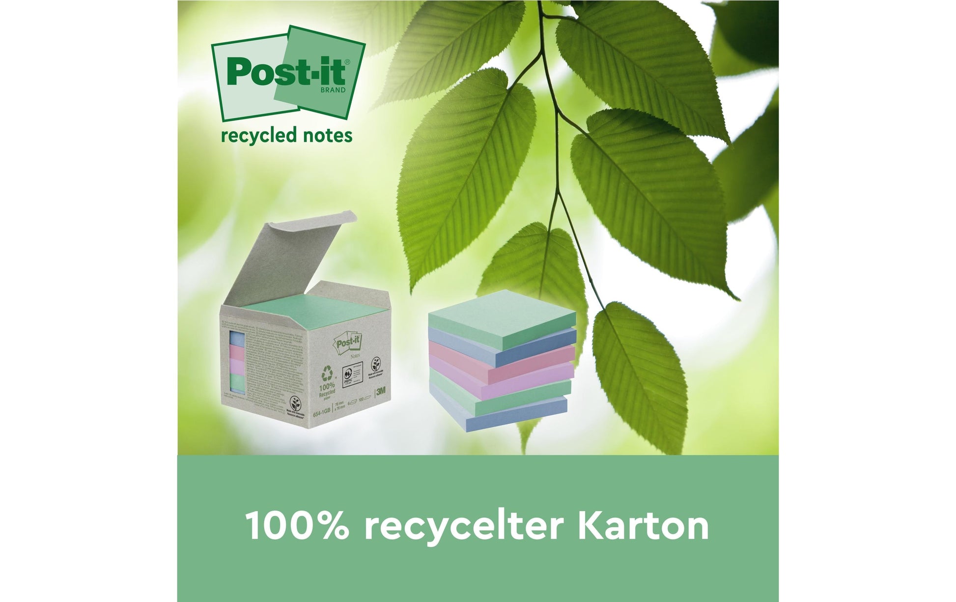 Post-it Super Sticky Haftnotizen – 47,6×47,6 mm – sortiert, 3×70 Blatt, PEFC