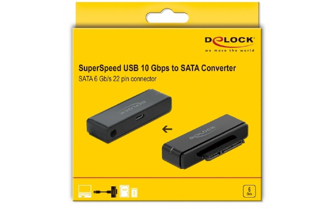 DeLOCK USB-C auf SATA Adapter, USB 3.2 Gen 1, SATA 6 Gb/s, Modell 64188, für Windows/Mac/Linux